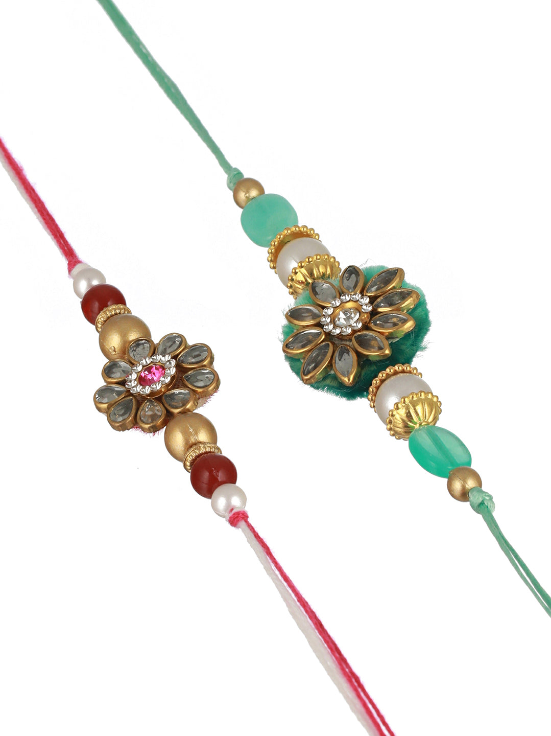 Set of 2 Kundan & Pearl Beaded Rakhi with Roli Chawal
