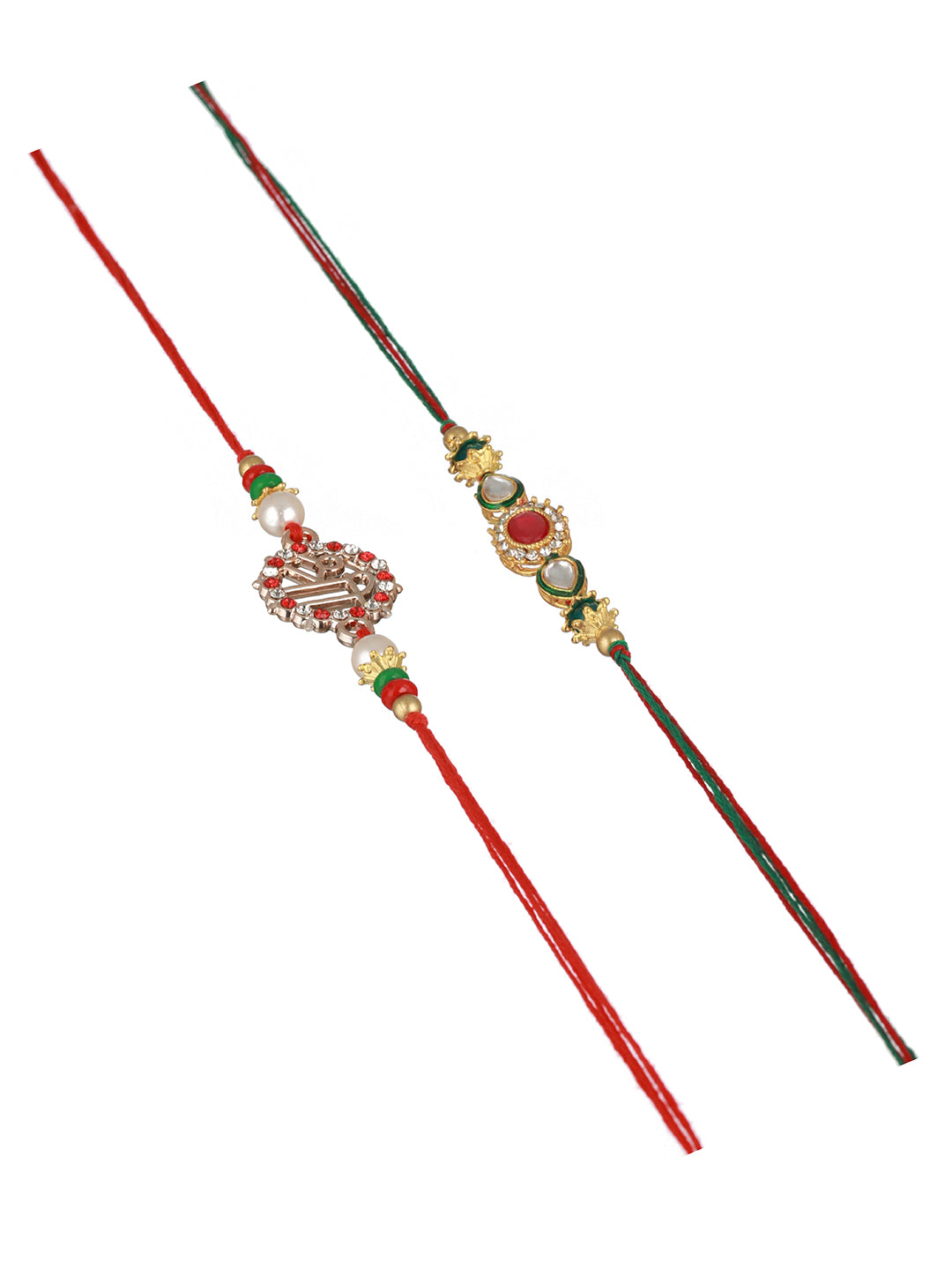 Set of 2 Kundan & Pearl Beaded Rakhi with Roli Chawal