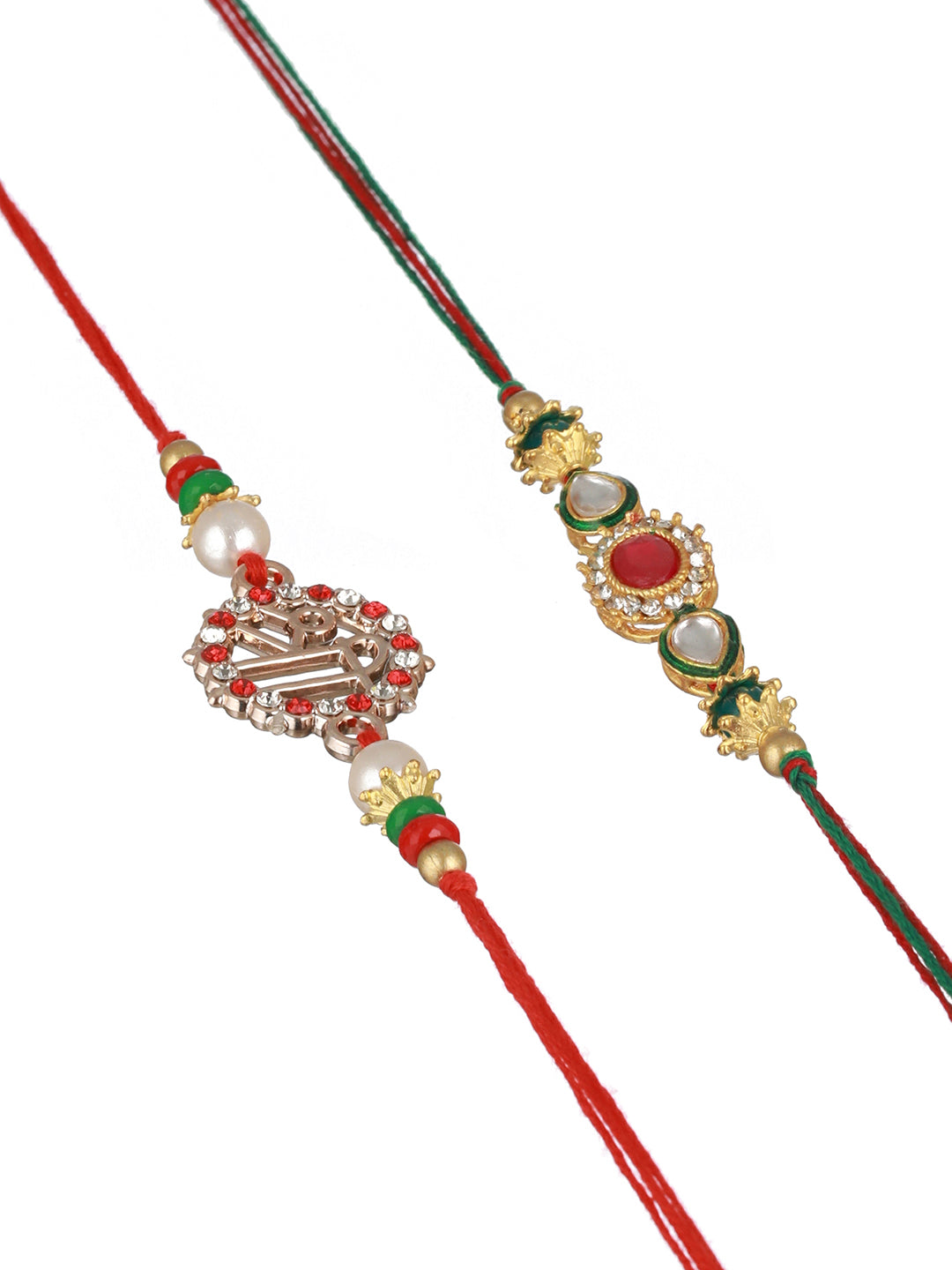 Set of 2 Kundan & Pearl Beaded Rakhi with Roli Chawal