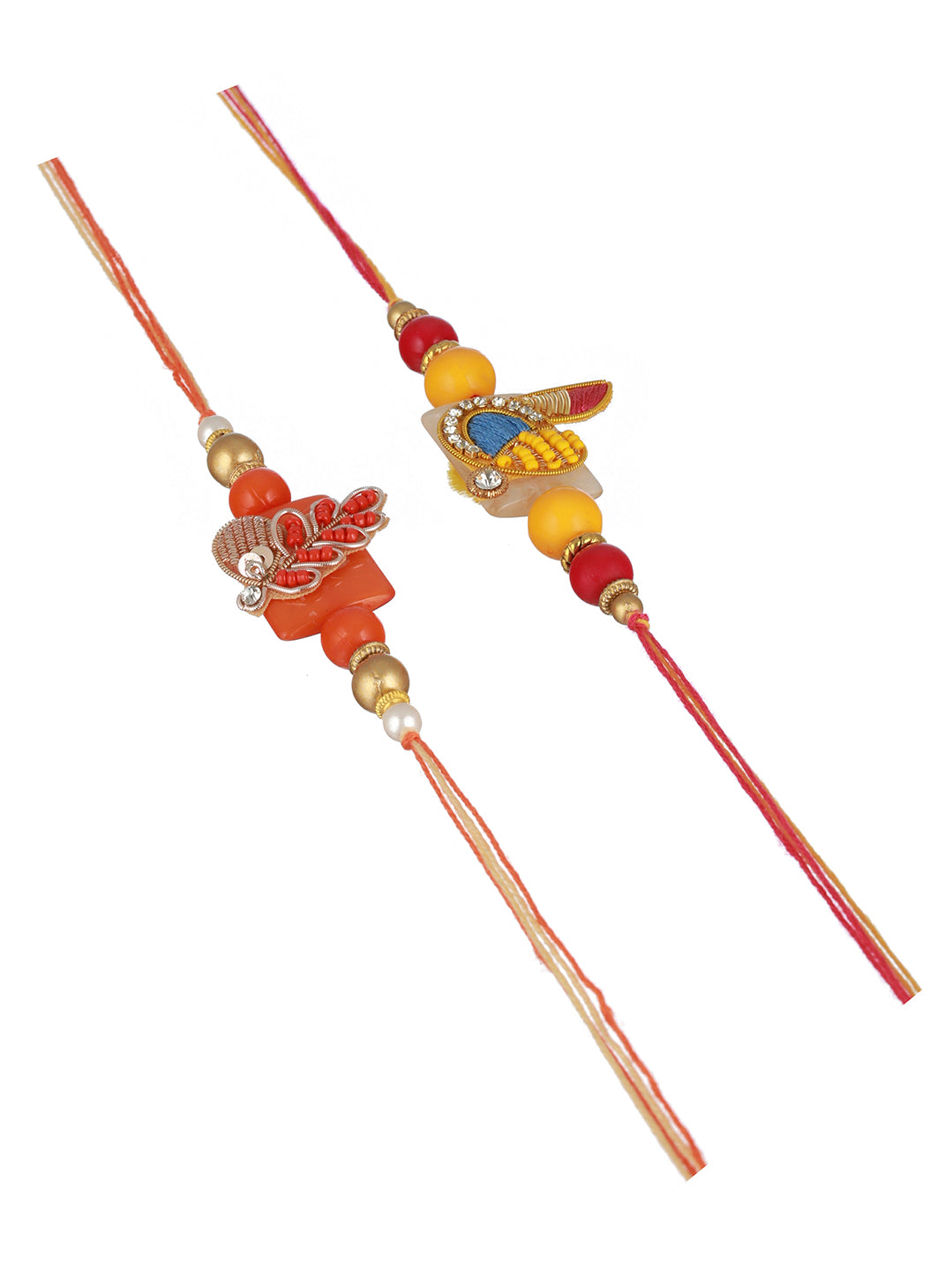 Set Of 2 Pearl Beaded Designer handcrafted Rakhi with Roli Chawal