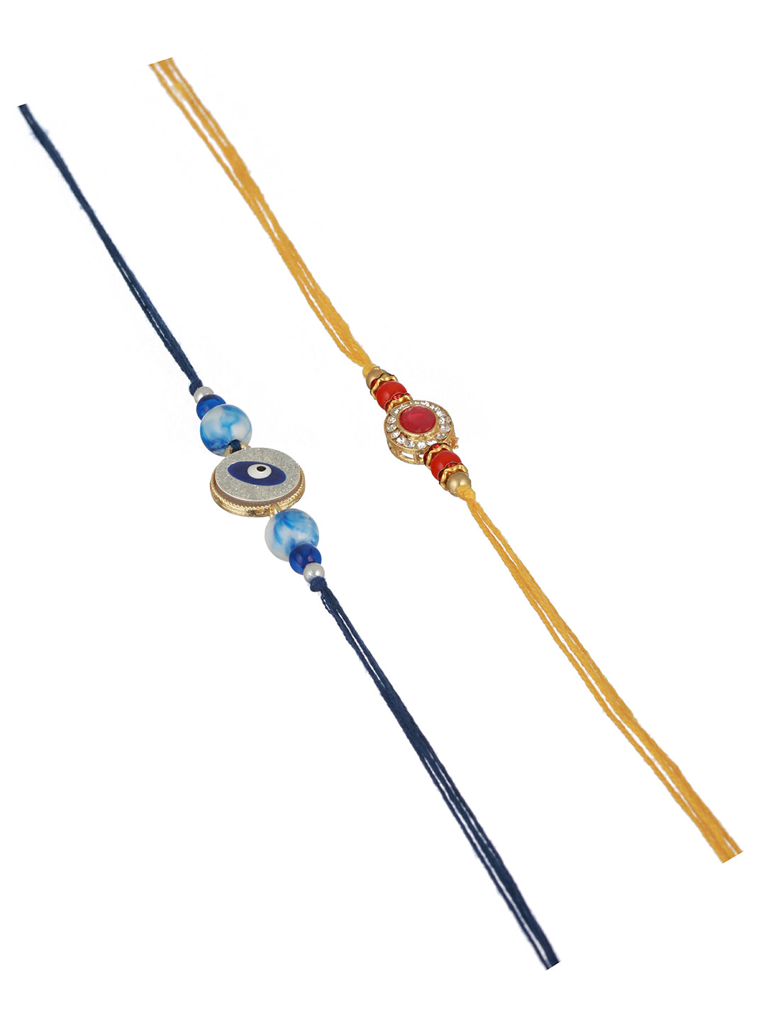 Set  Of 2 Evil Eye & Red Kundan Studded Rakhi with Roli Chawal