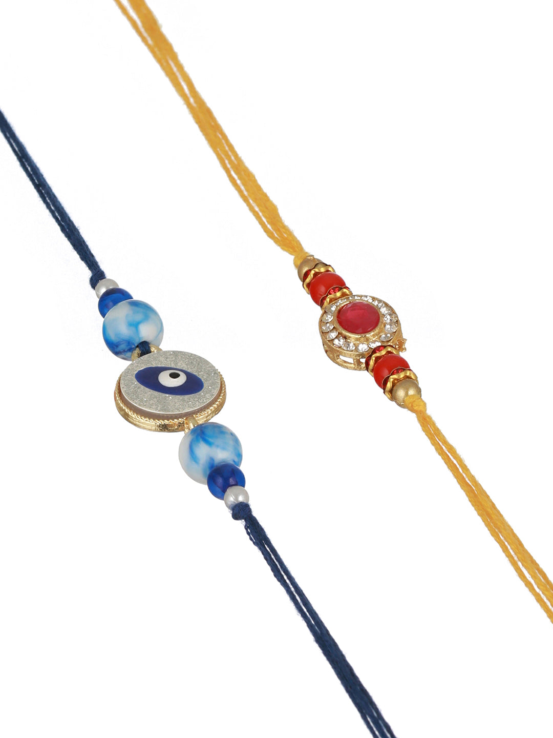 Set  Of 2 Evil Eye & Red Kundan Studded Rakhi with Roli Chawal