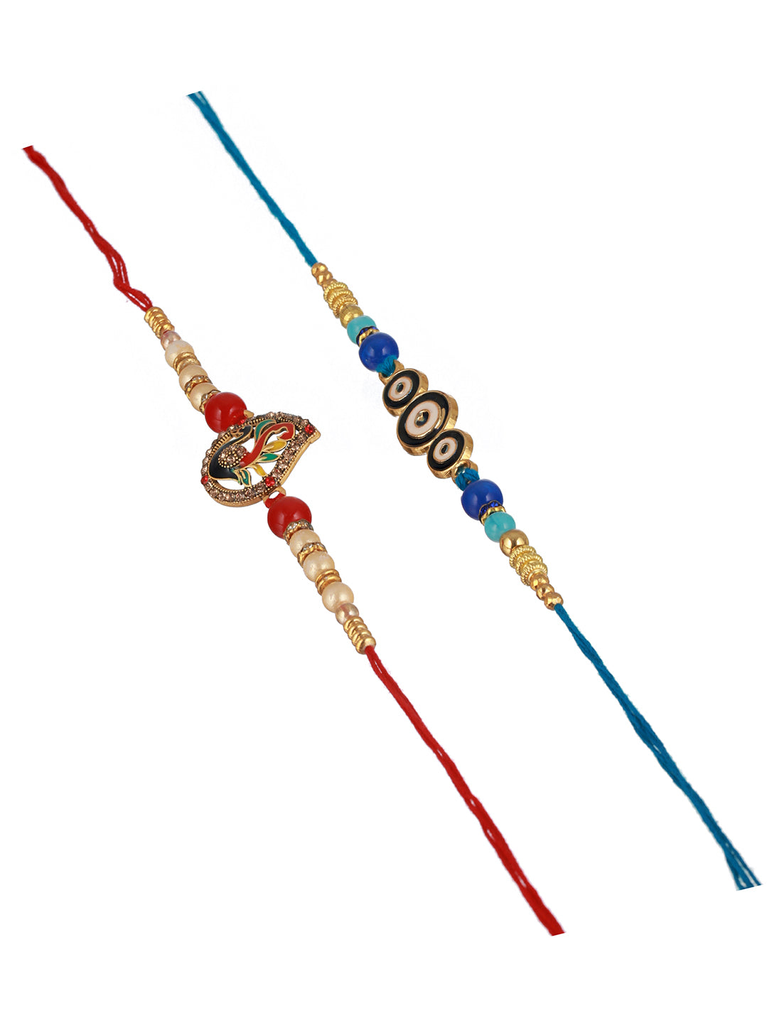 Set of 2 Evil Eye nd Peacock Rakhi with Roli Chawal
