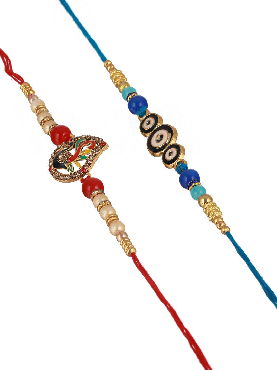 Set of 2 Evil Eye nd Peacock Rakhi with Roli Chawal