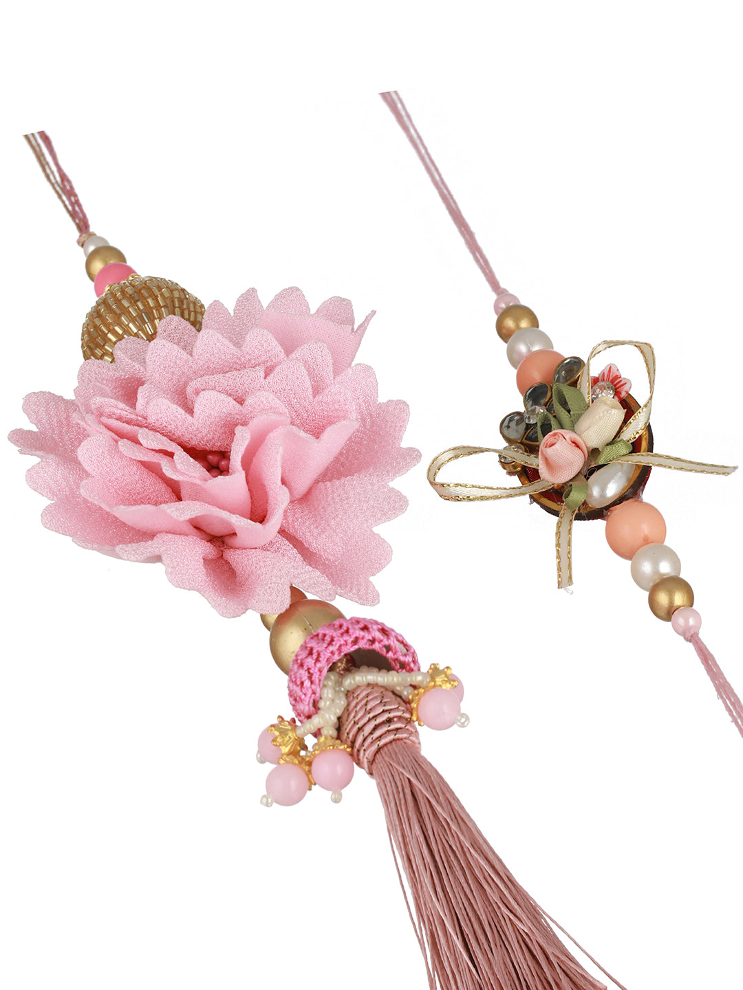 Pink Stones & Pearl Beaded Designer Handcrafted Rakhi Lumba Set