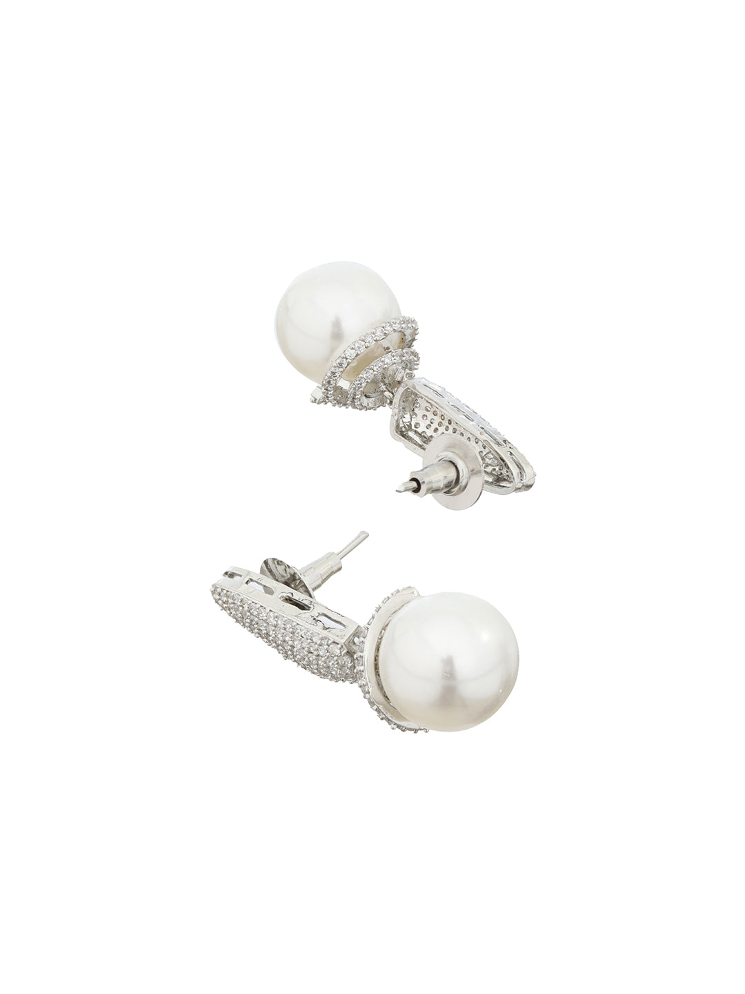 Silver toned Pearl Statement Drop Minimal Drop Earrings