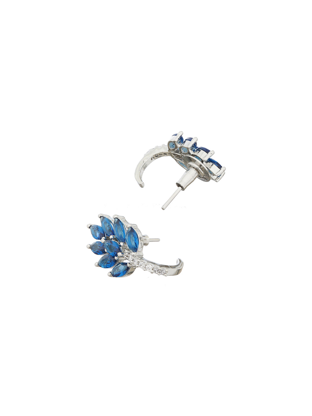 White Rhodium Blue AD Studded Minimal Studs Earrings