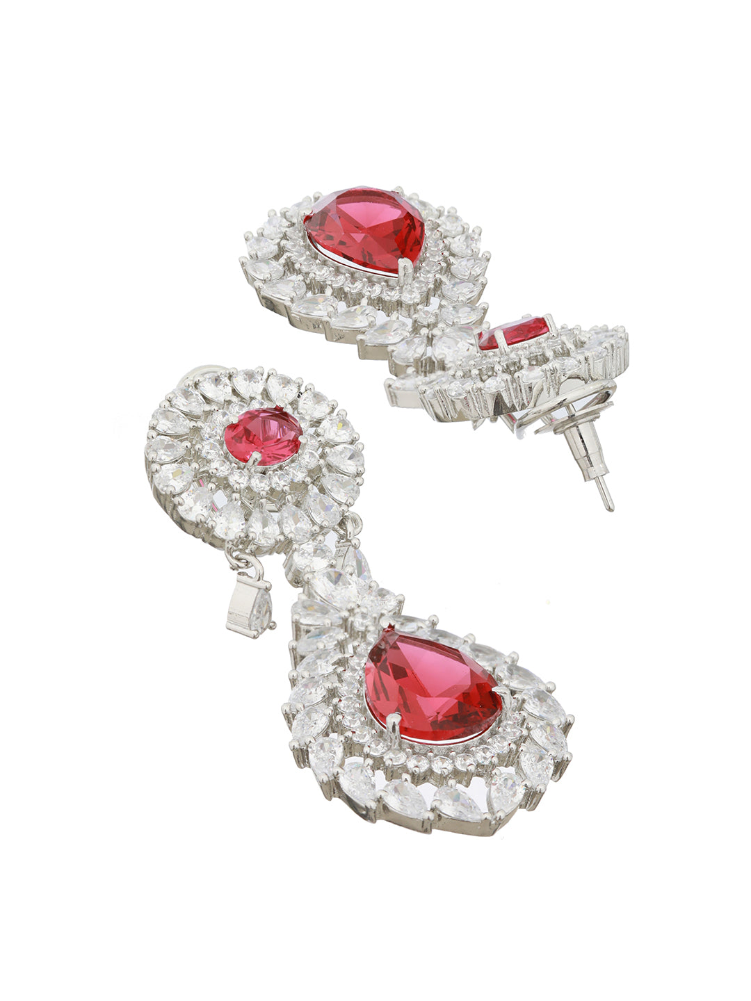 Silver plated Red Ruby CZ Studded Statement designer Earrings
