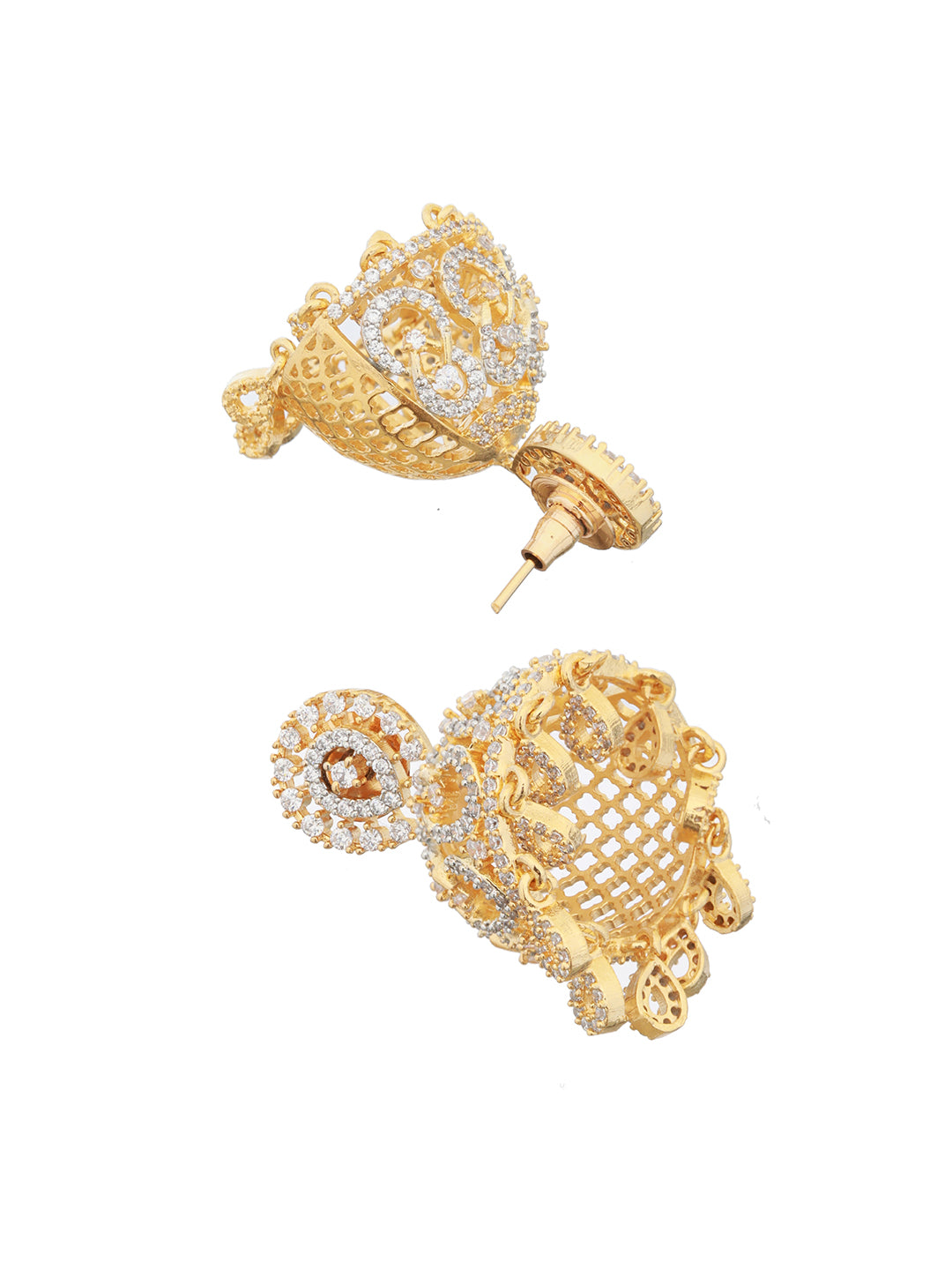 Gold Plated CZ Studded Statement Jhumka earrings