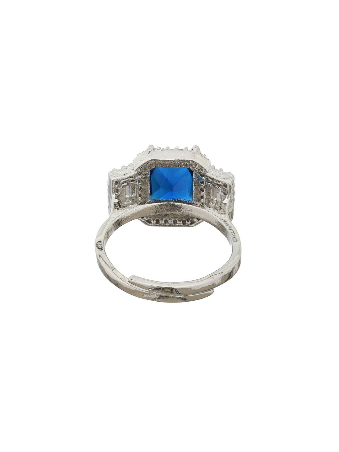 Silver Plated Blue CZ Studded Statement Finger Ring