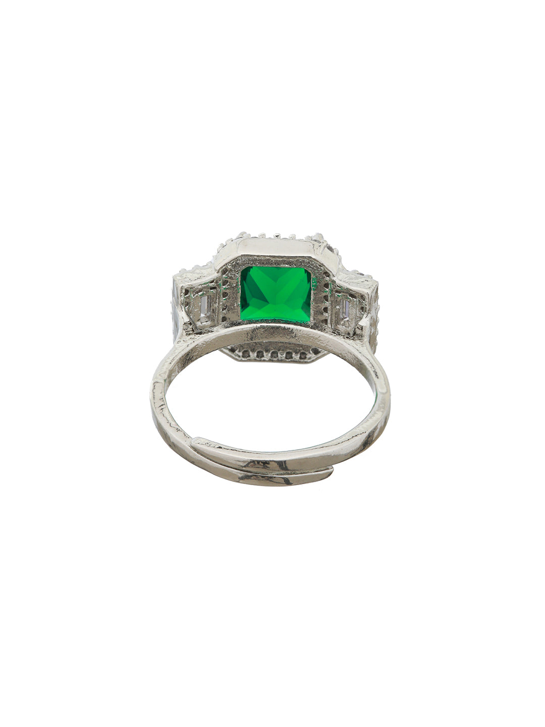 Silver Plated Green AD Embellished minimal Engagement Ring