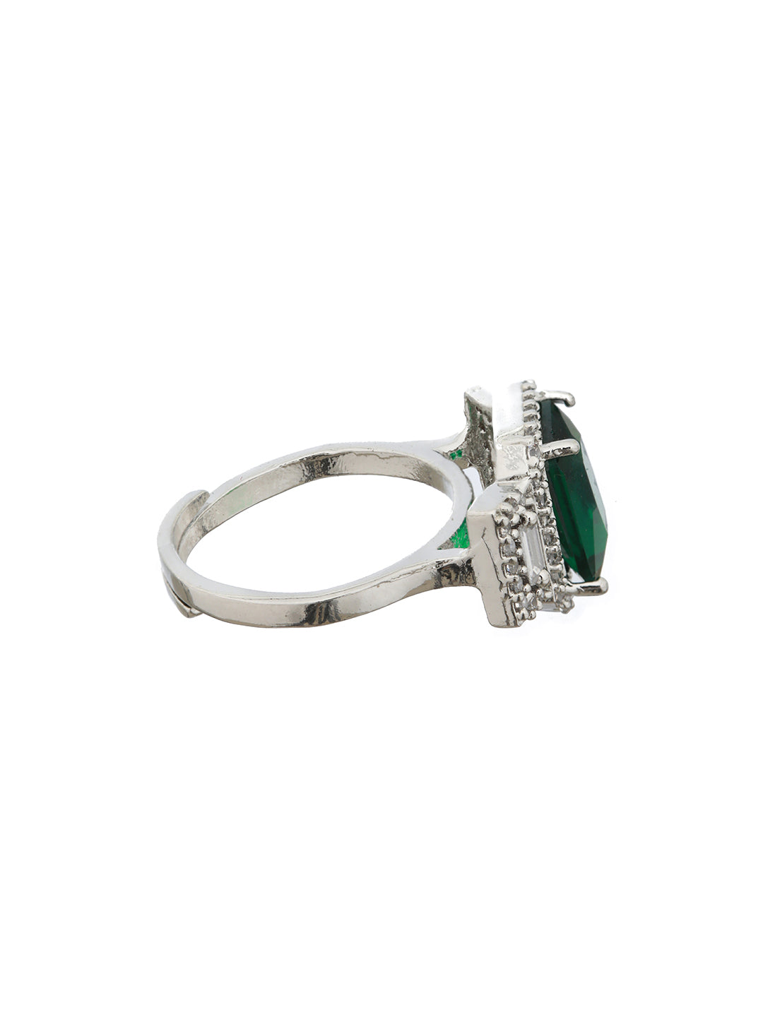 Silver Plated Green AD Embellished minimal Engagement Ring