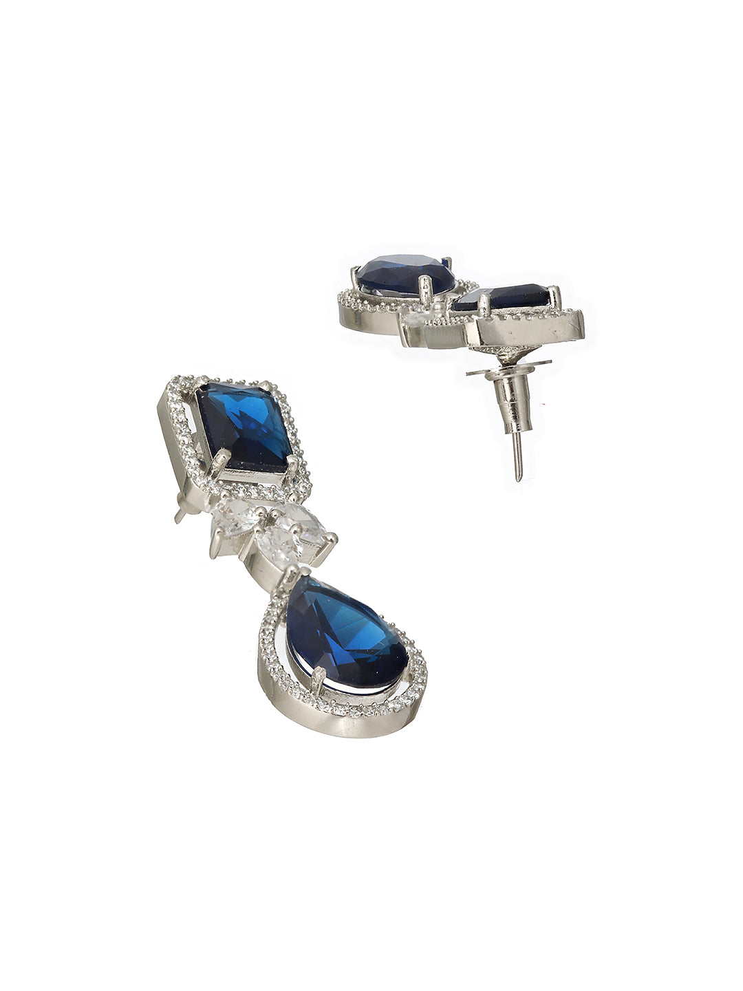 Silver Plated Blue Zircon Minimal  Necklace Jewellery Set