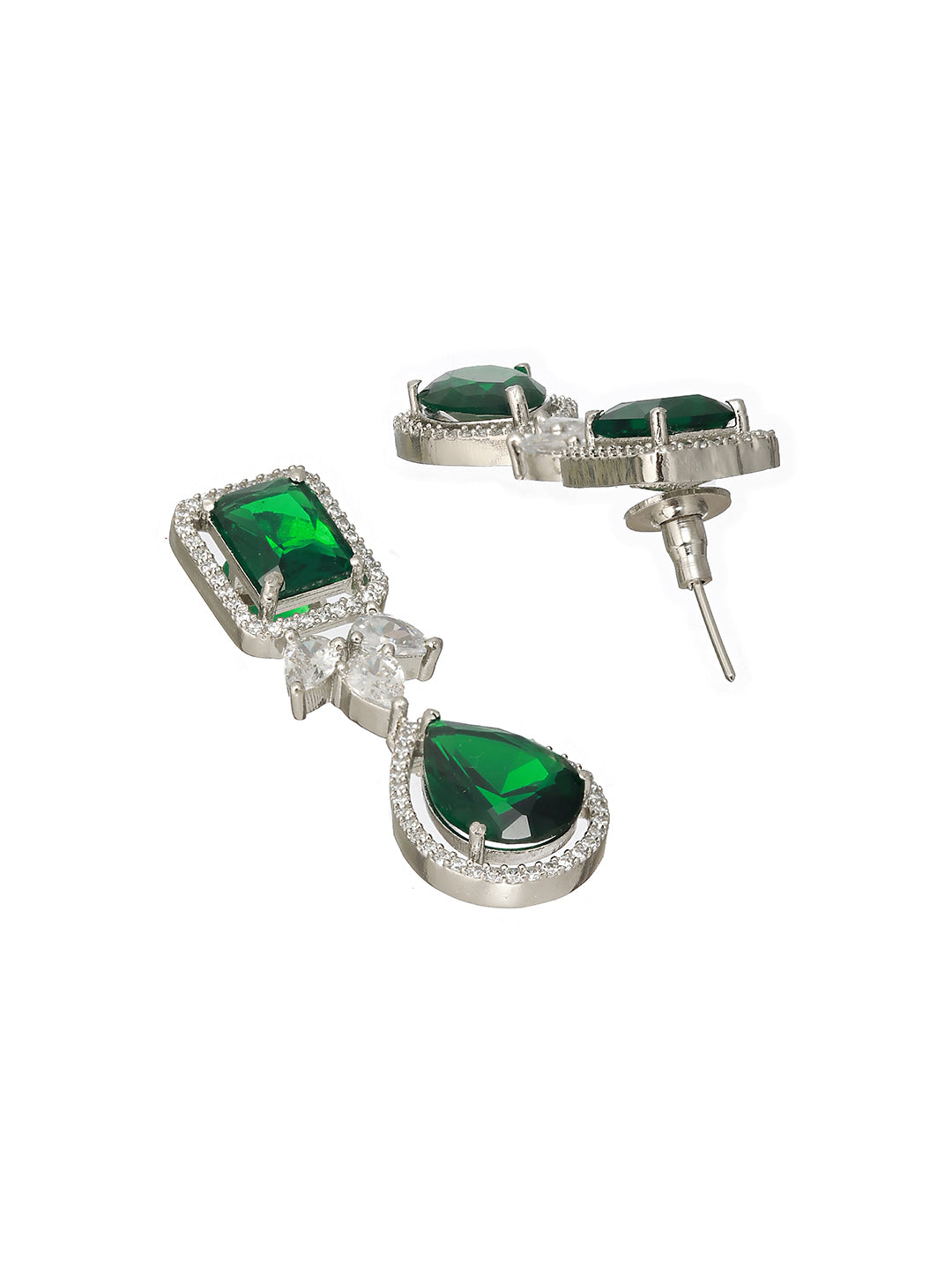 Silver Plated Green Zircon Minimal  Necklace Jewellery Set