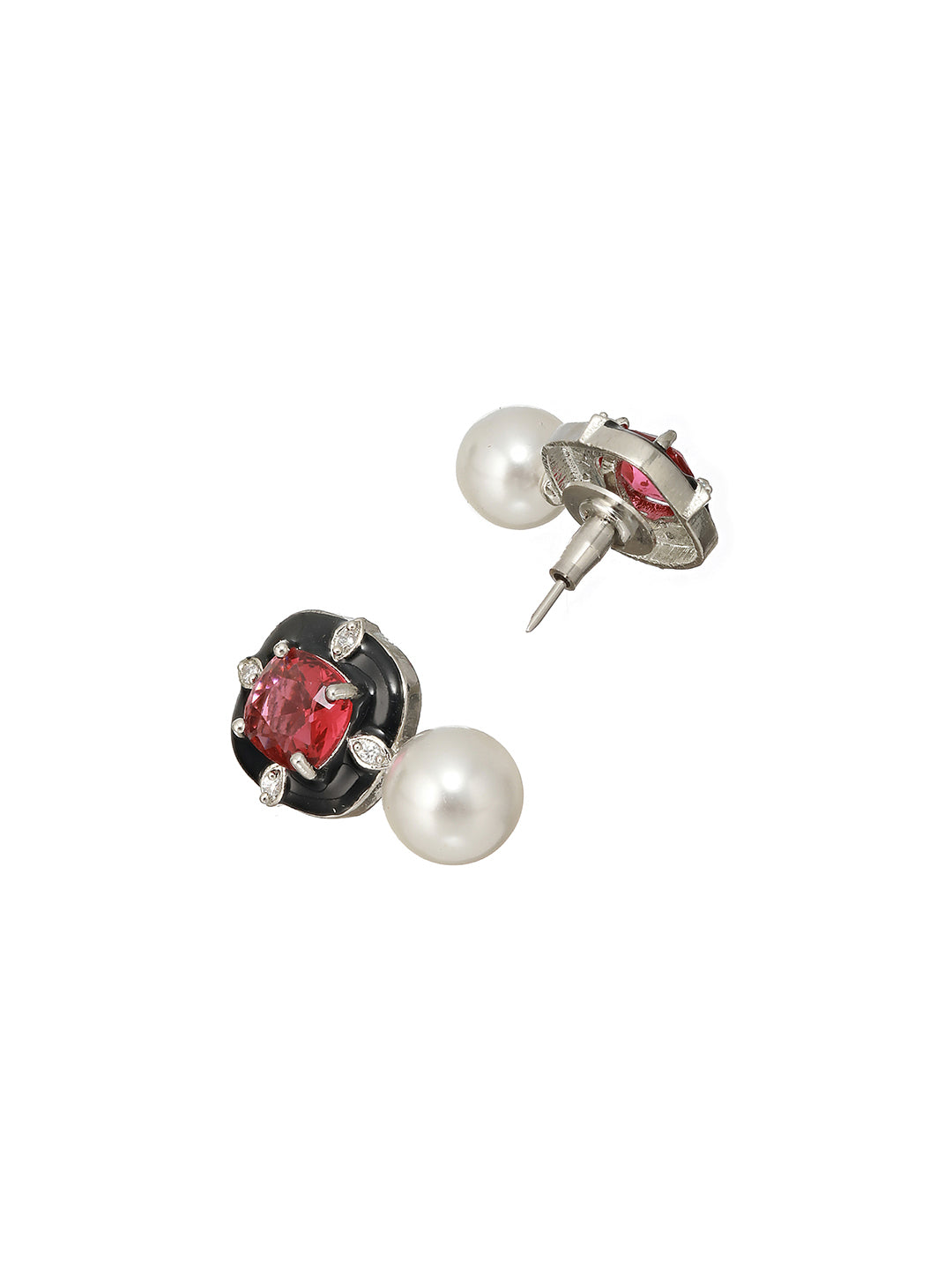 Red AD & Pearl Beaded Minimal Statement Studds Earring