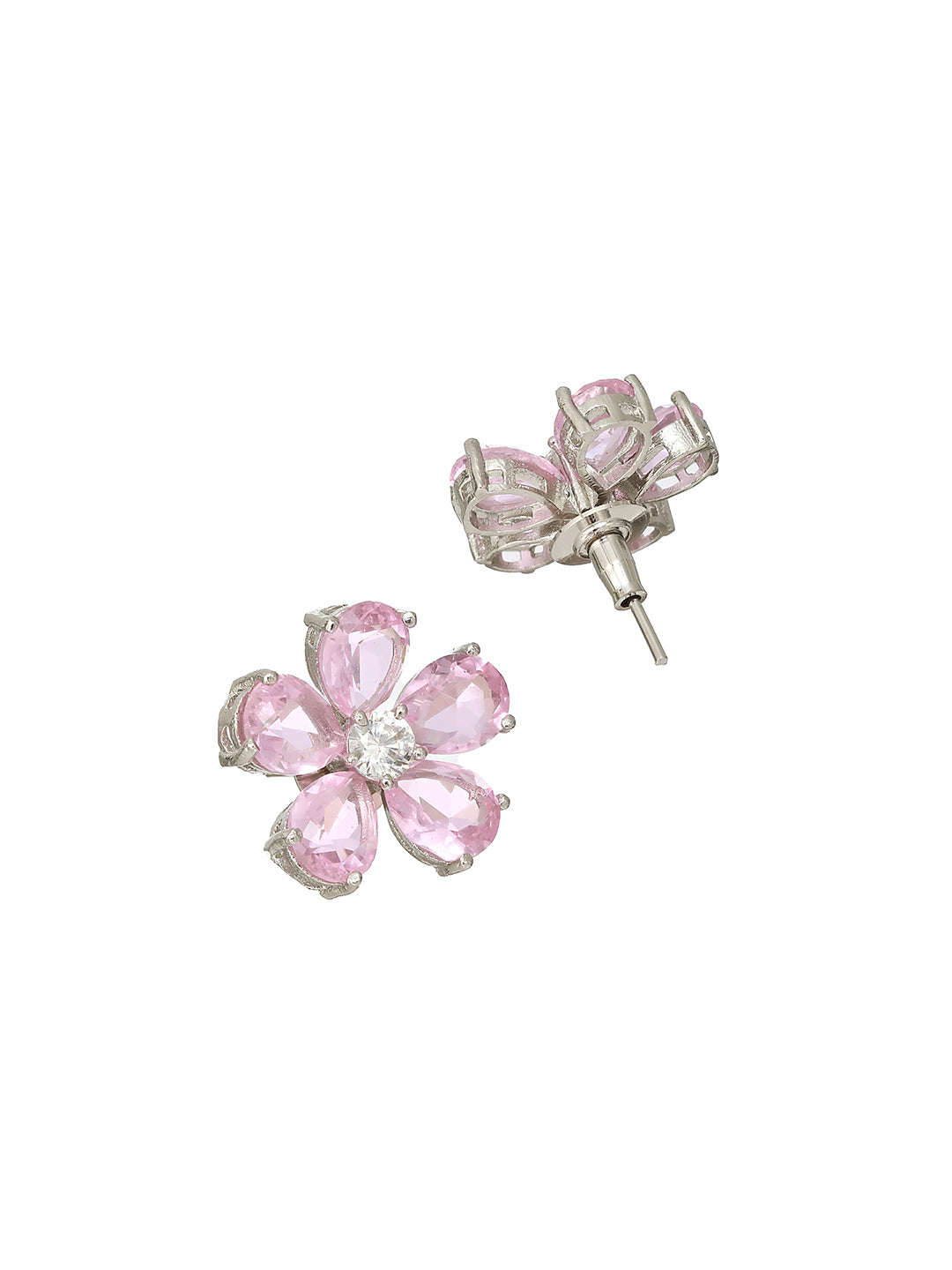 Pink  Zircon Floral Minimal Studds Earrings