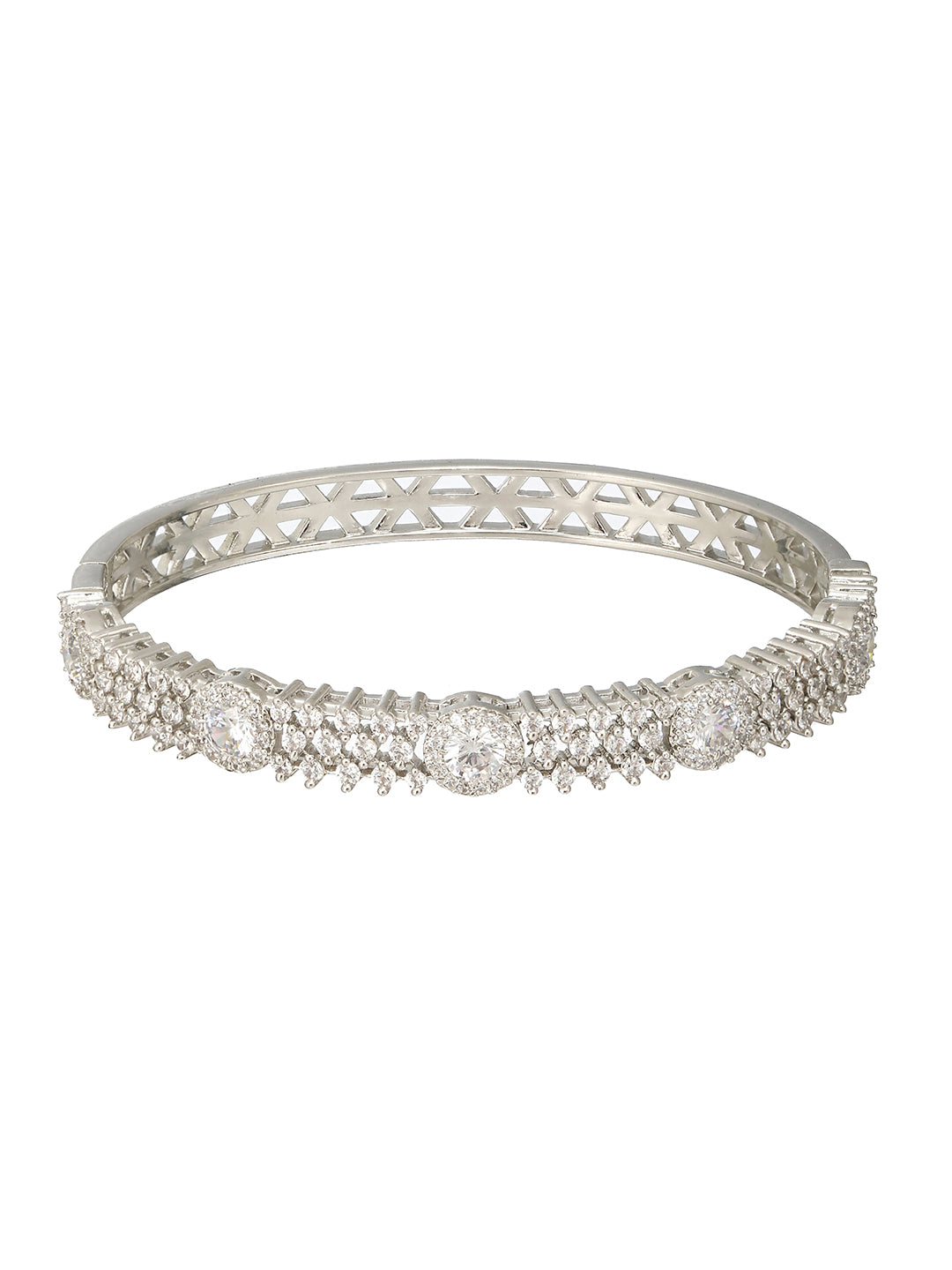 Silver Plated Zircon Studded Luxe Bangle  Bracelet
