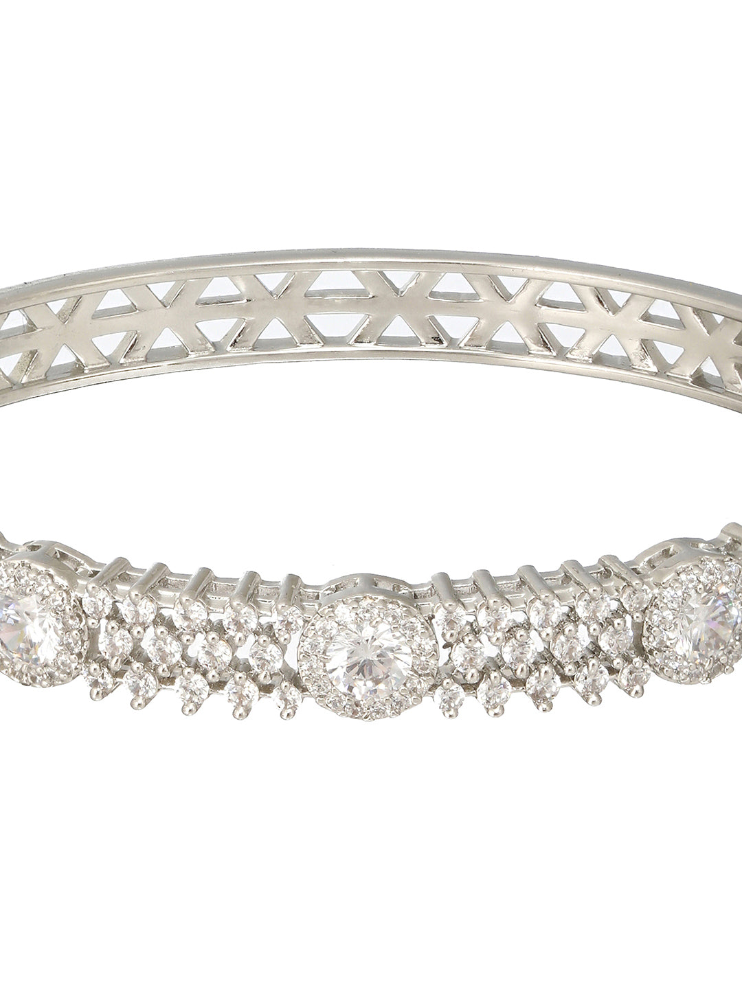 Silver Plated Zircon Studded Luxe Bangle  Bracelet