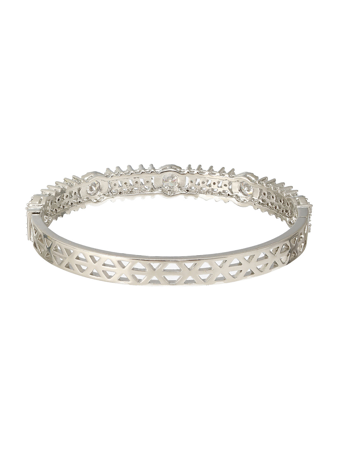 Silver Plated Zircon Studded Luxe Bangle  Bracelet