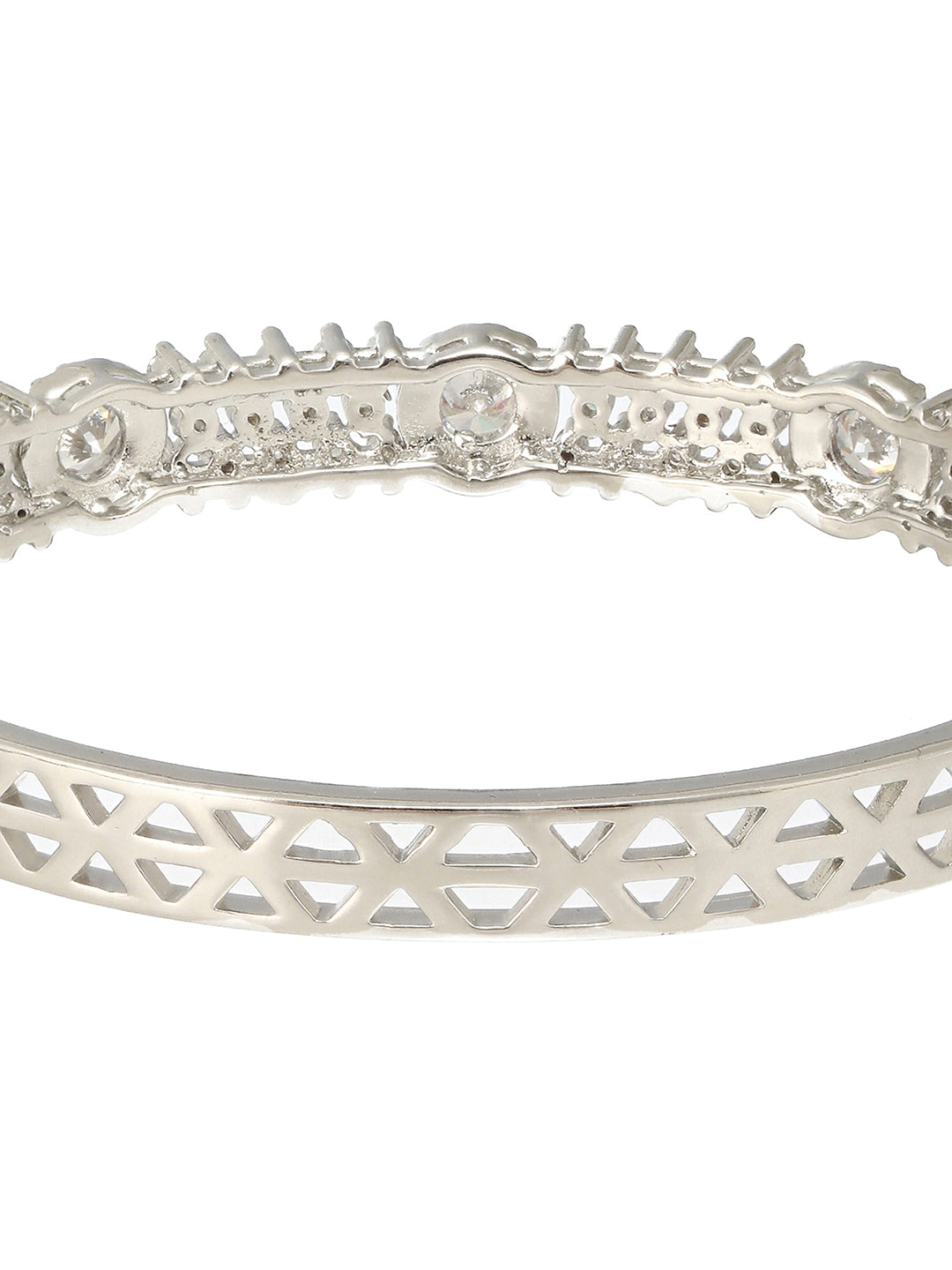 Silver Plated Zircon Studded Luxe Bangle  Bracelet