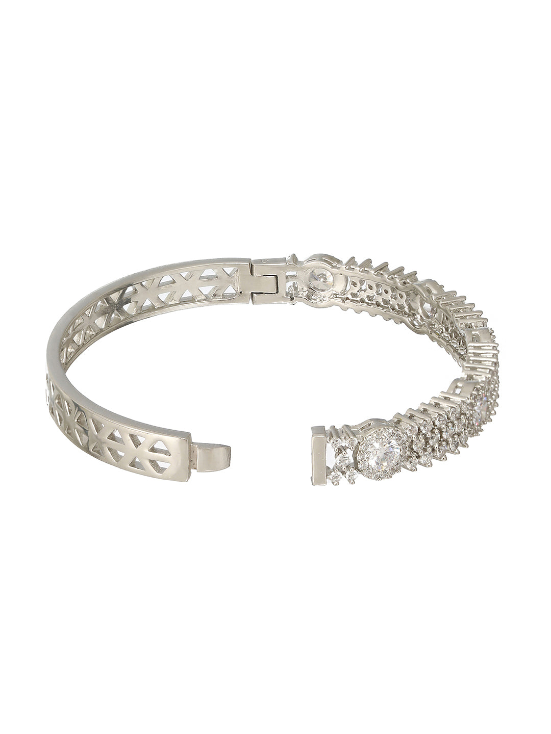 Silver Plated Zircon Studded Luxe Bangle  Bracelet