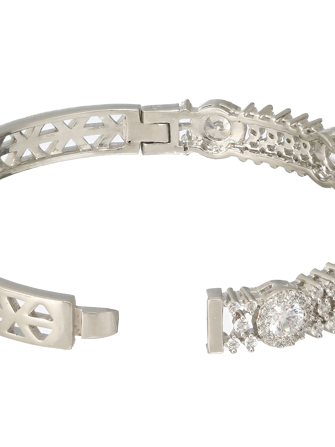 Silver Plated Zircon Studded Luxe Bangle  Bracelet