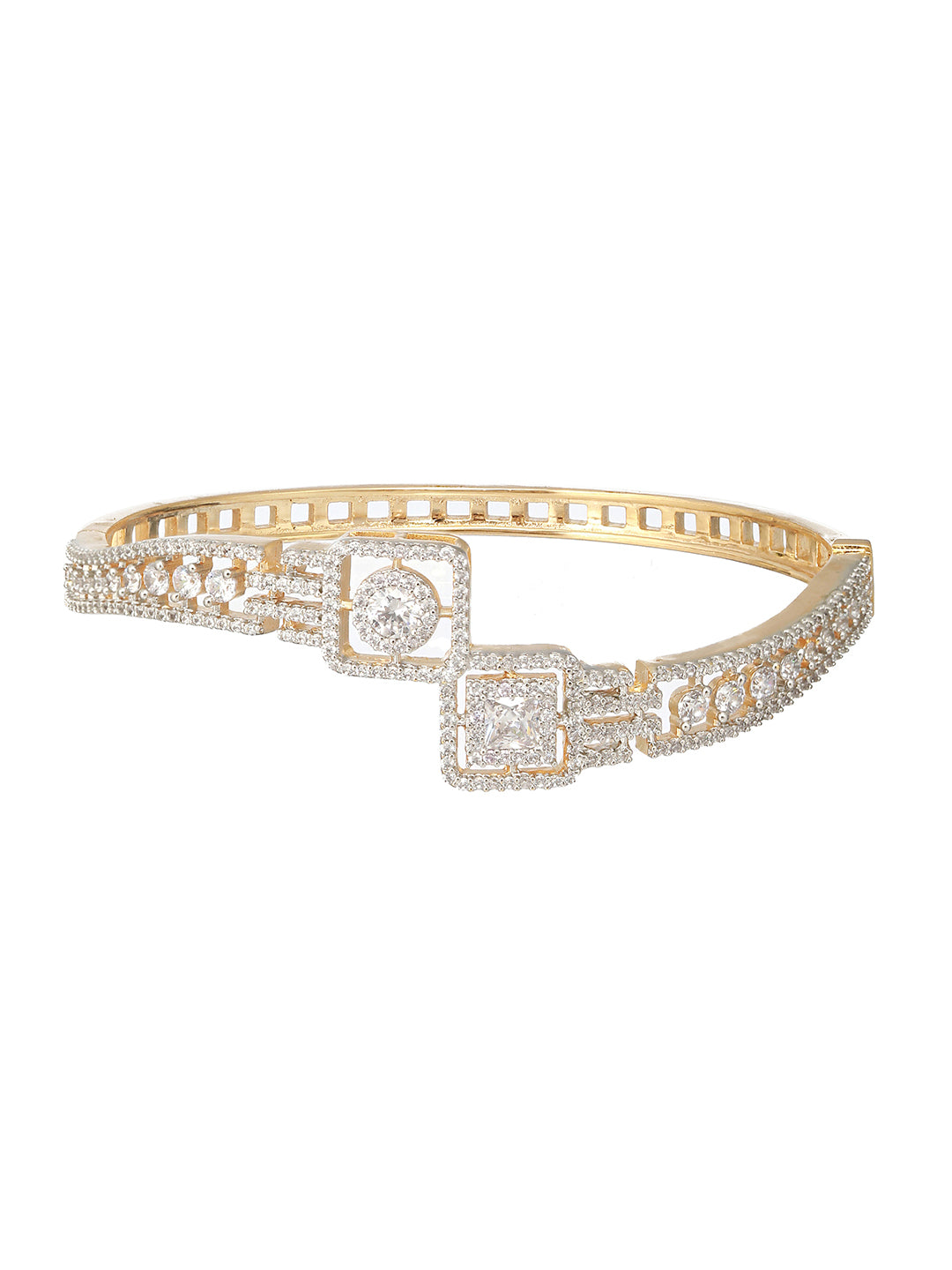 Gold plated White Zircon Studded Statement Bangle  Bracelet