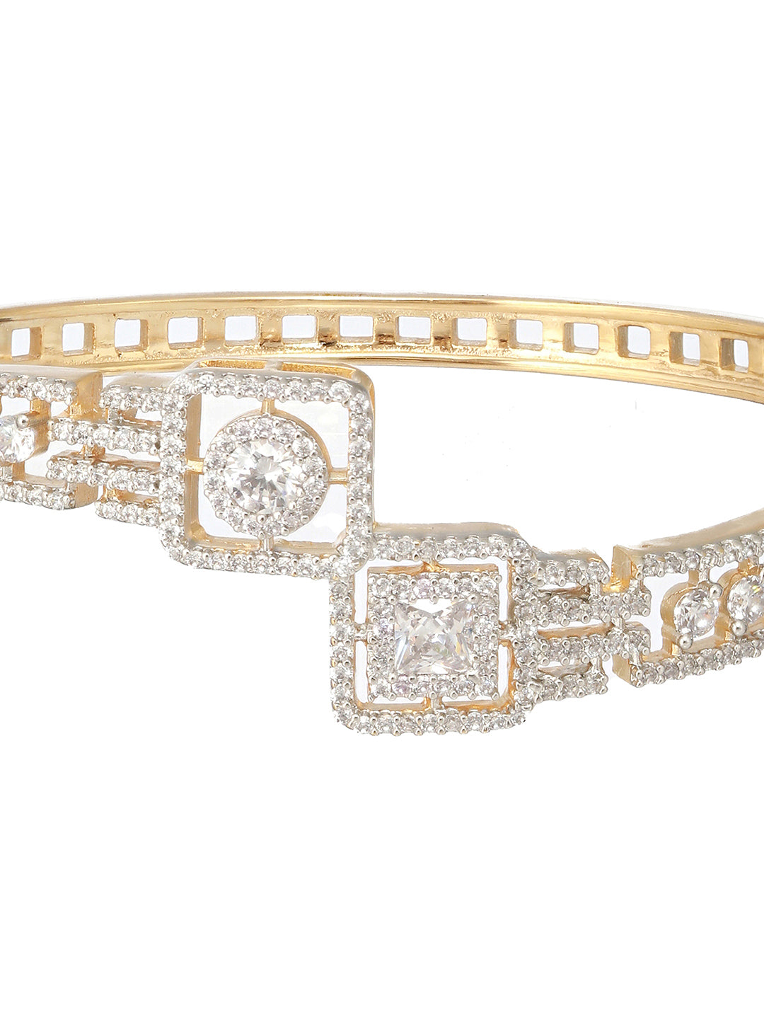Gold plated White Zircon Studded Statement Bangle  Bracelet