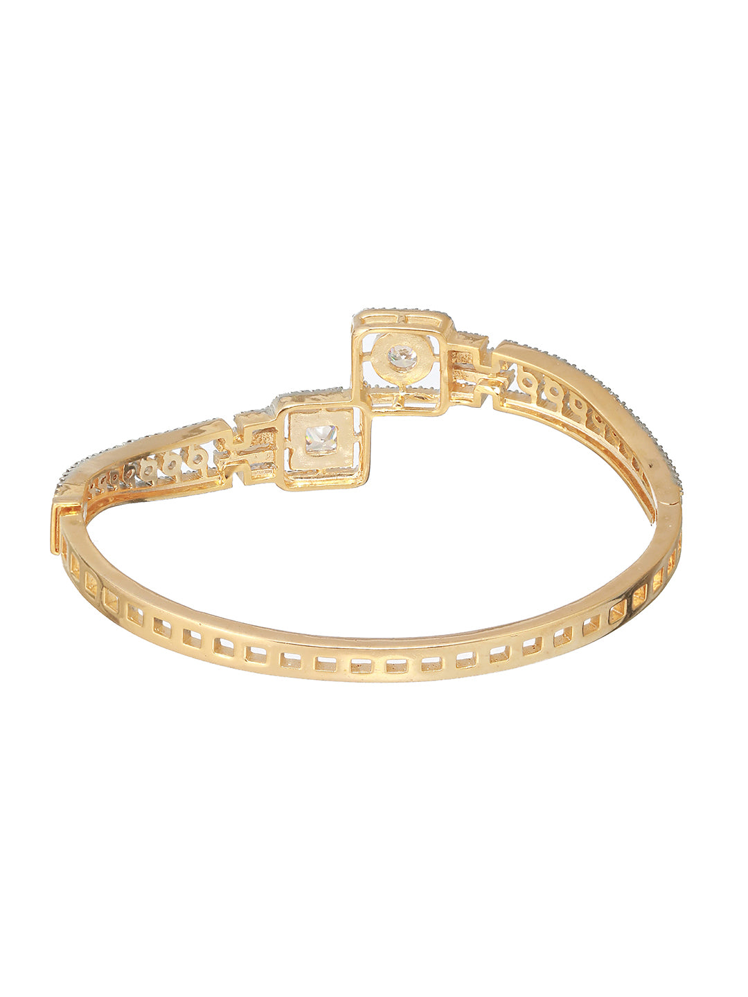 Gold plated White Zircon Studded Statement Bangle  Bracelet