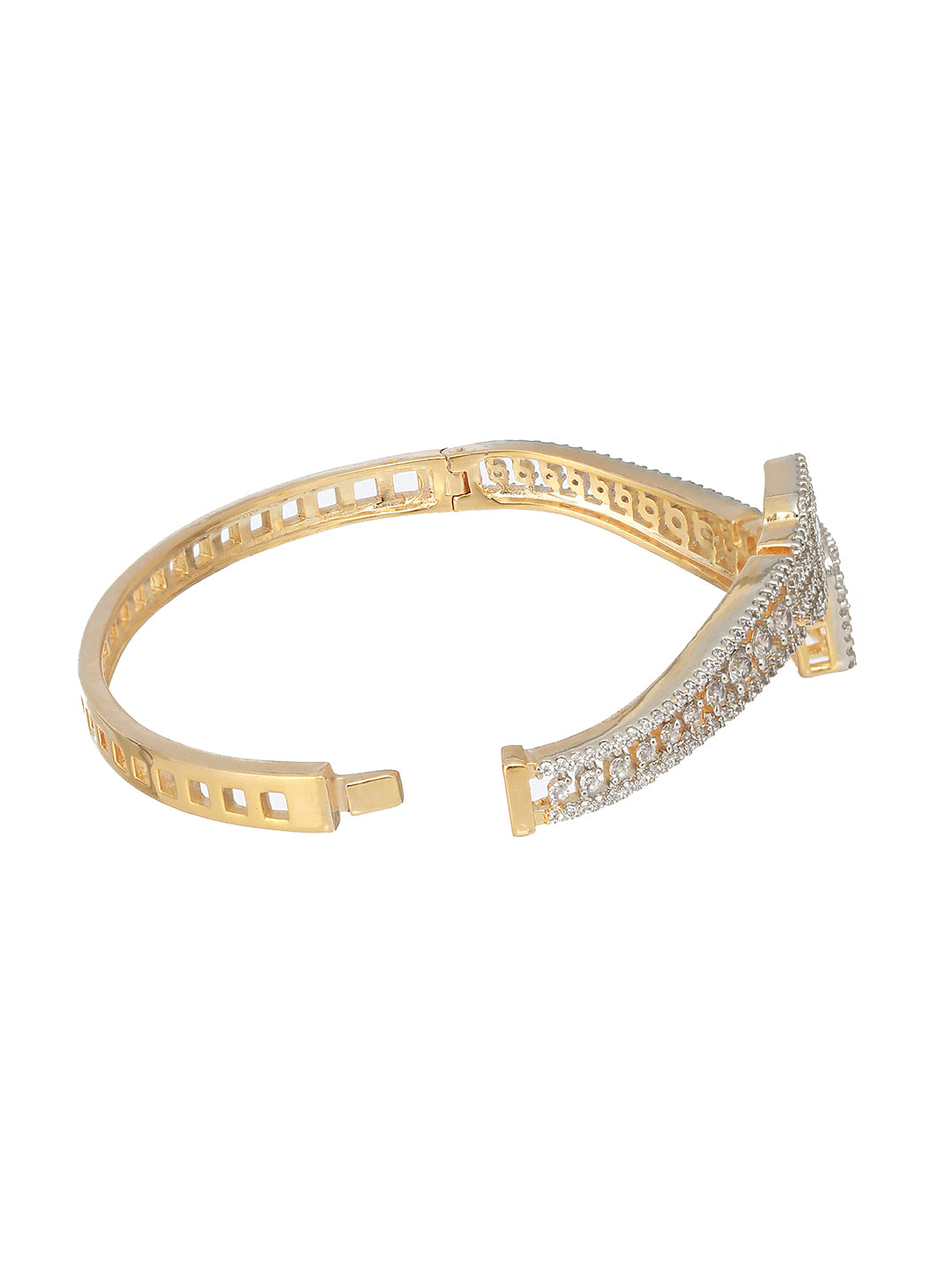 Gold plated White Zircon Studded Statement Bangle  Bracelet