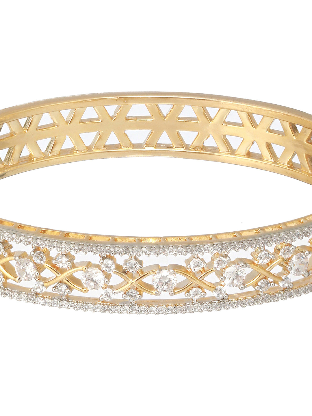 Gold Plated White Zircon Statement Bangle Bracelet