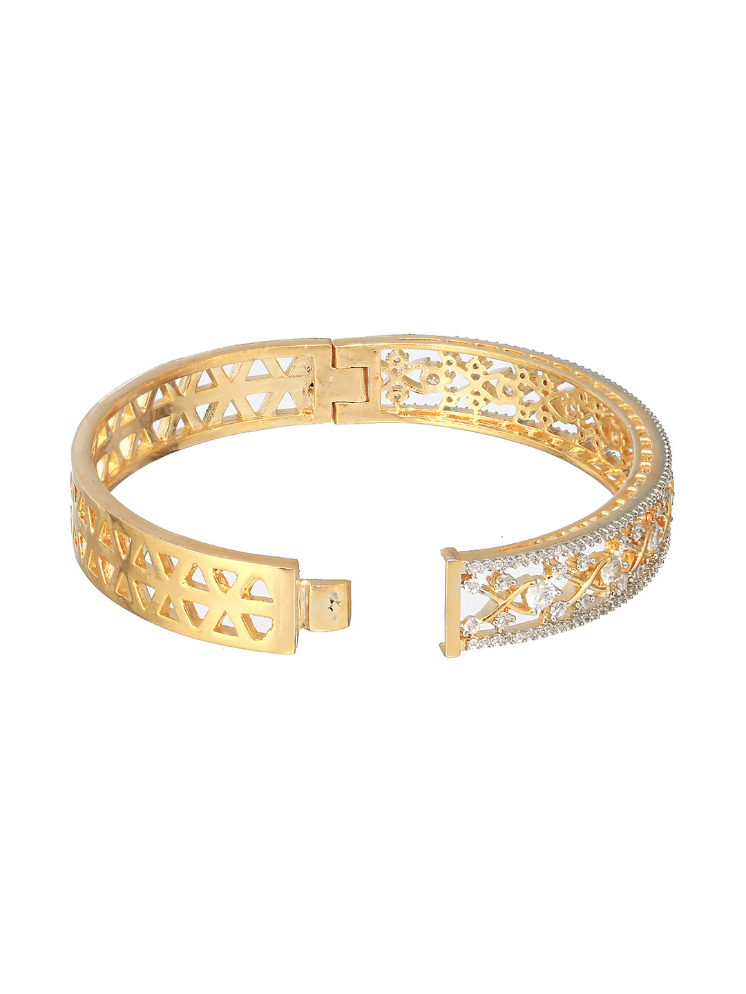 Gold Plated White Zircon Statement Bangle Bracelet