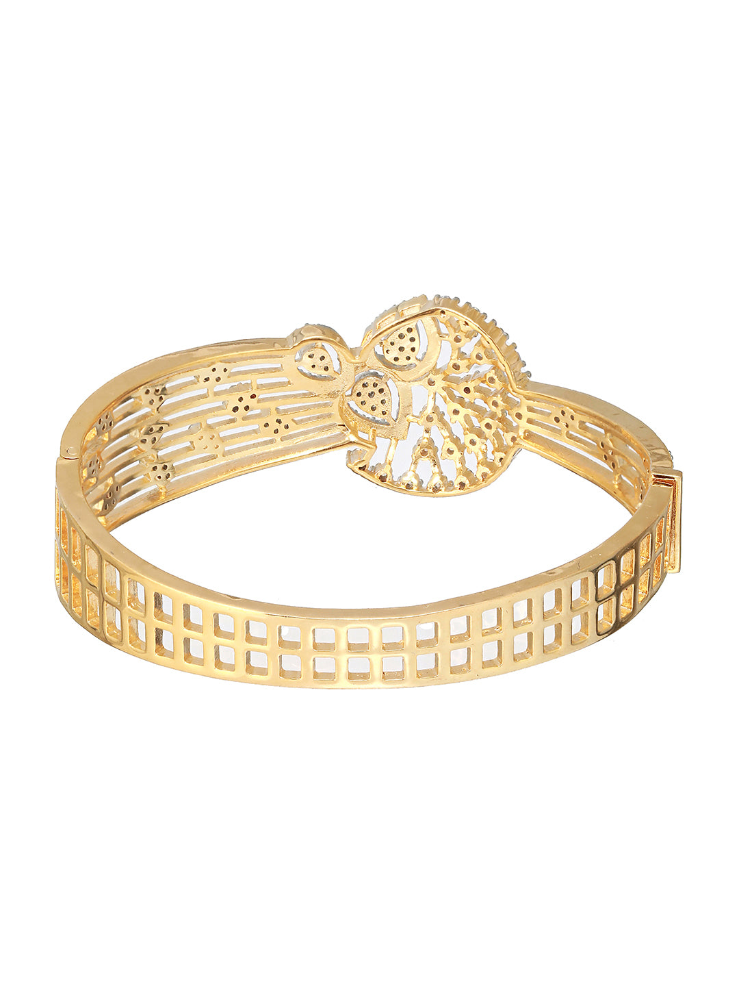 Gold Plated White Zircon Embellished Floral Statement Bangle Bracelet