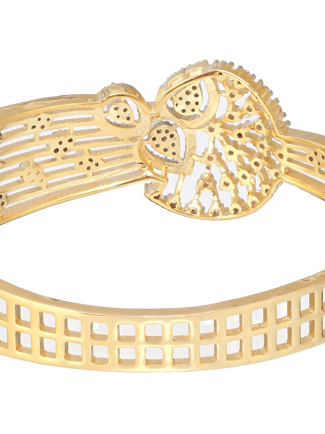 Gold Plated White Zircon Embellished Floral Statement Bangle Bracelet