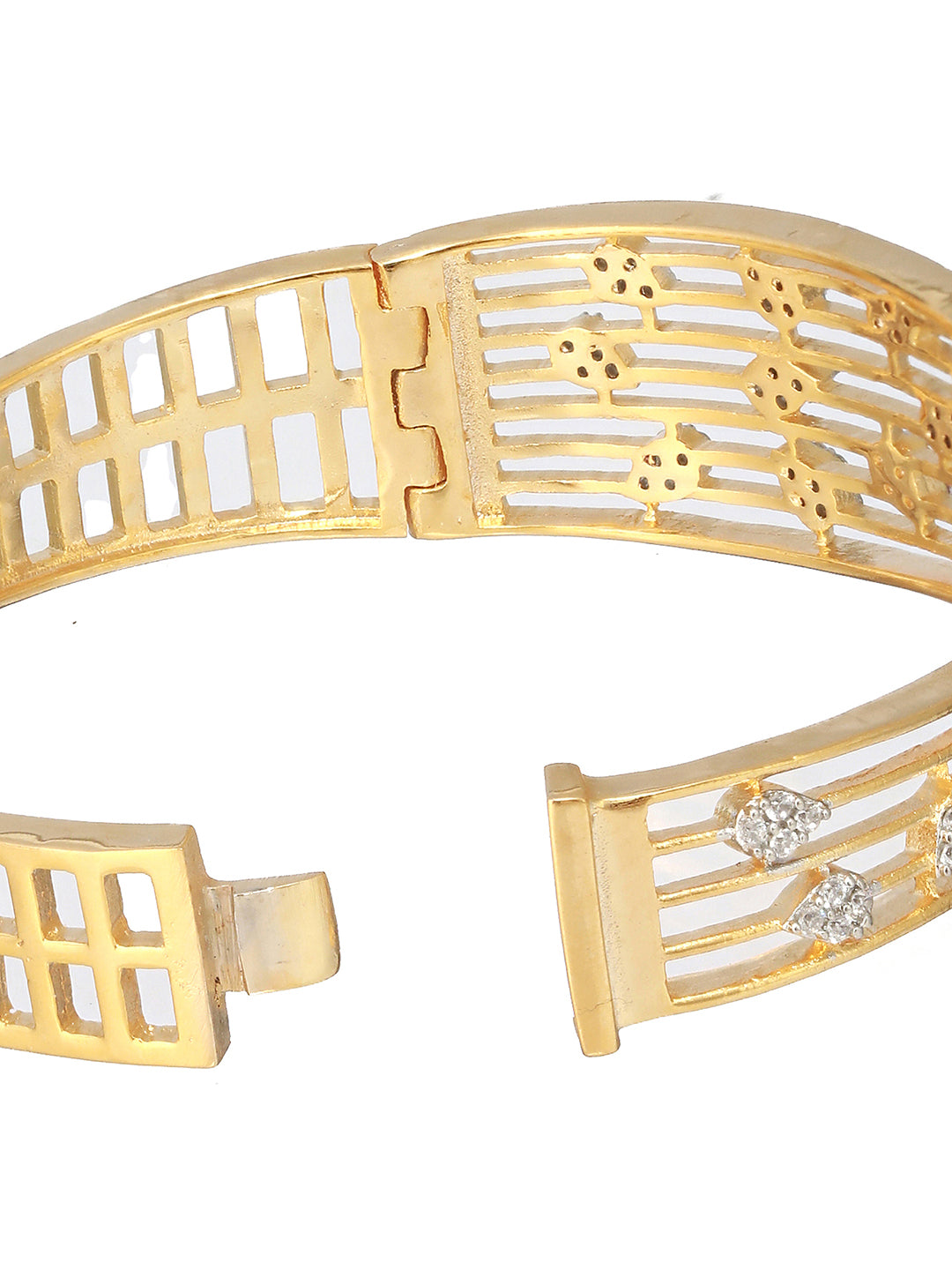 Gold Plated White Zircon Embellished Floral Statement Bangle Bracelet