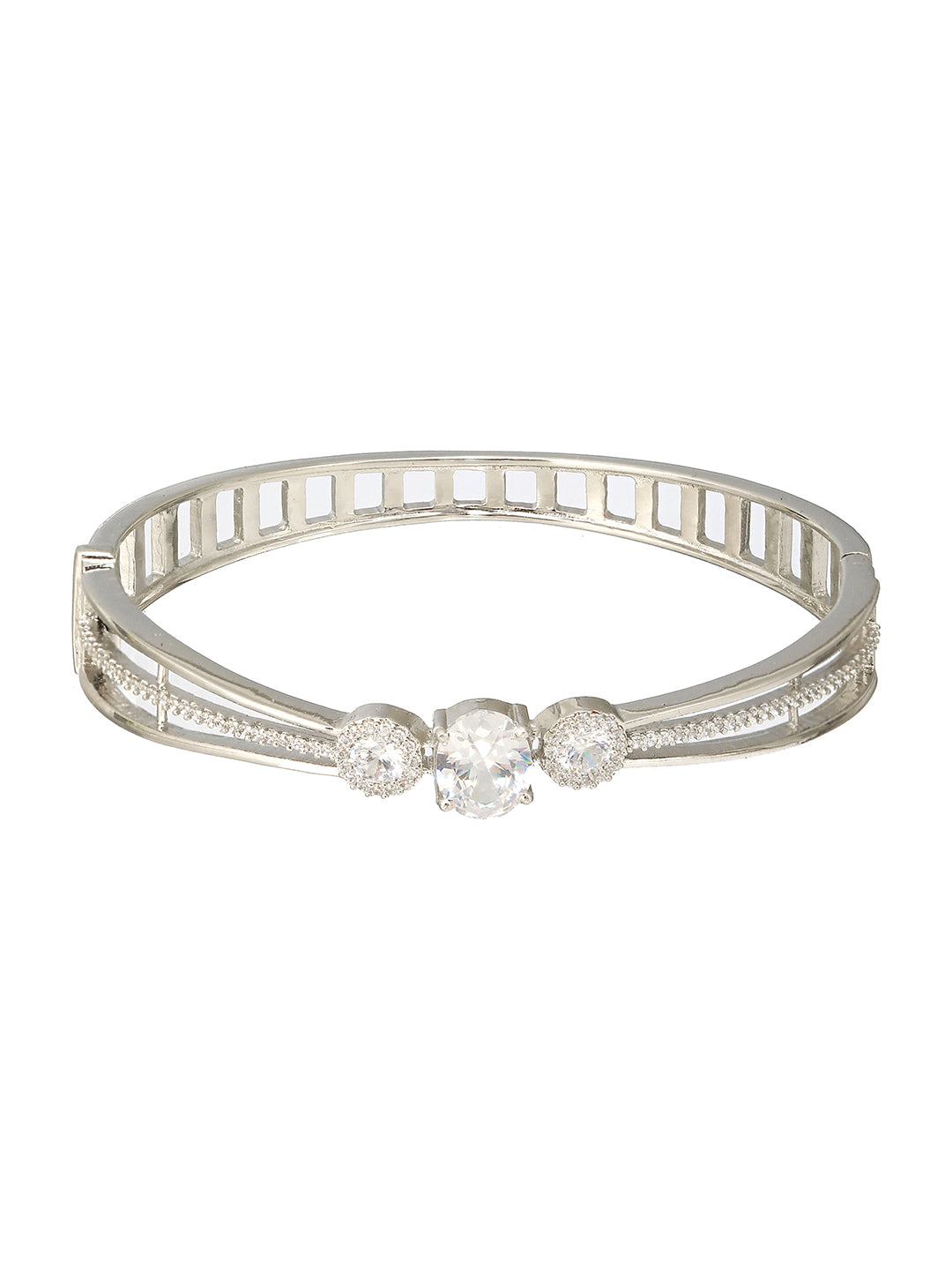 Silver plated White Zircon Studded Minimal Kada Bracelet