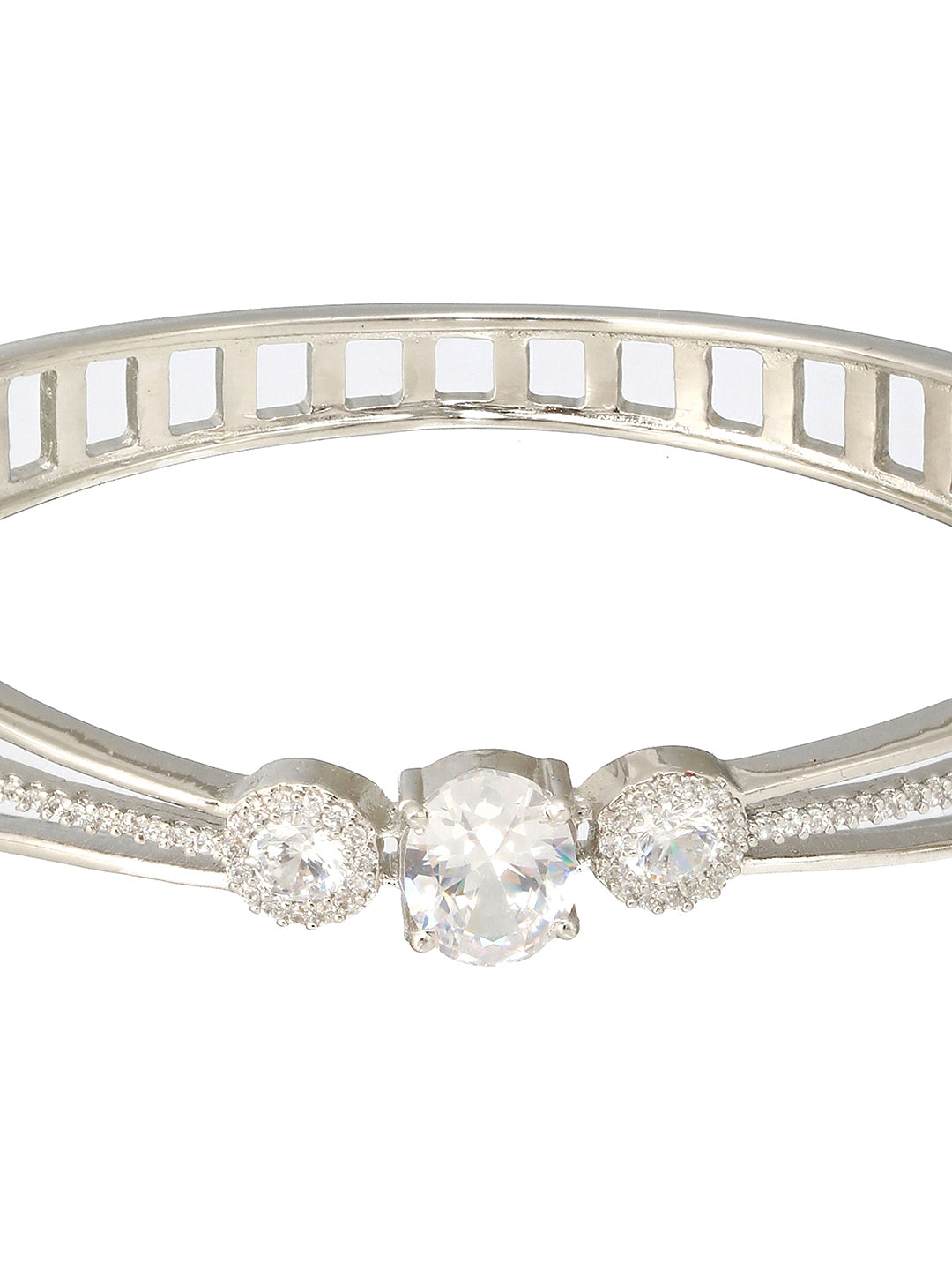 Silver plated White Zircon Studded Minimal Kada Bracelet