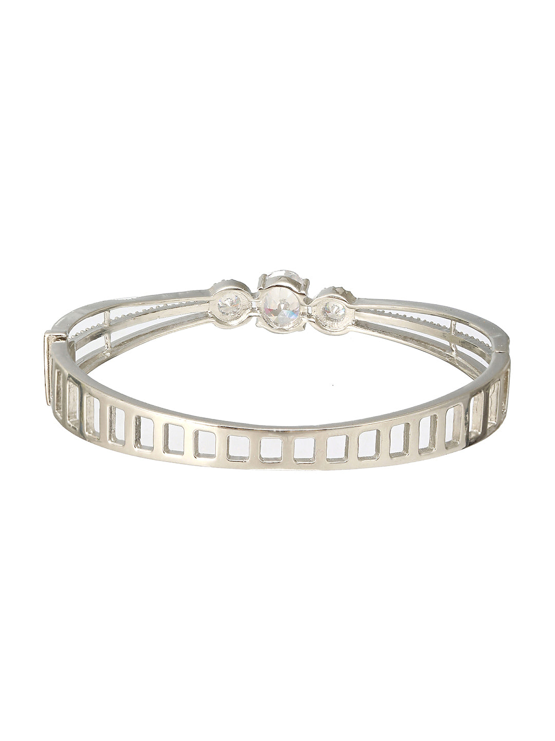 Silver plated White Zircon Studded Minimal Kada Bracelet