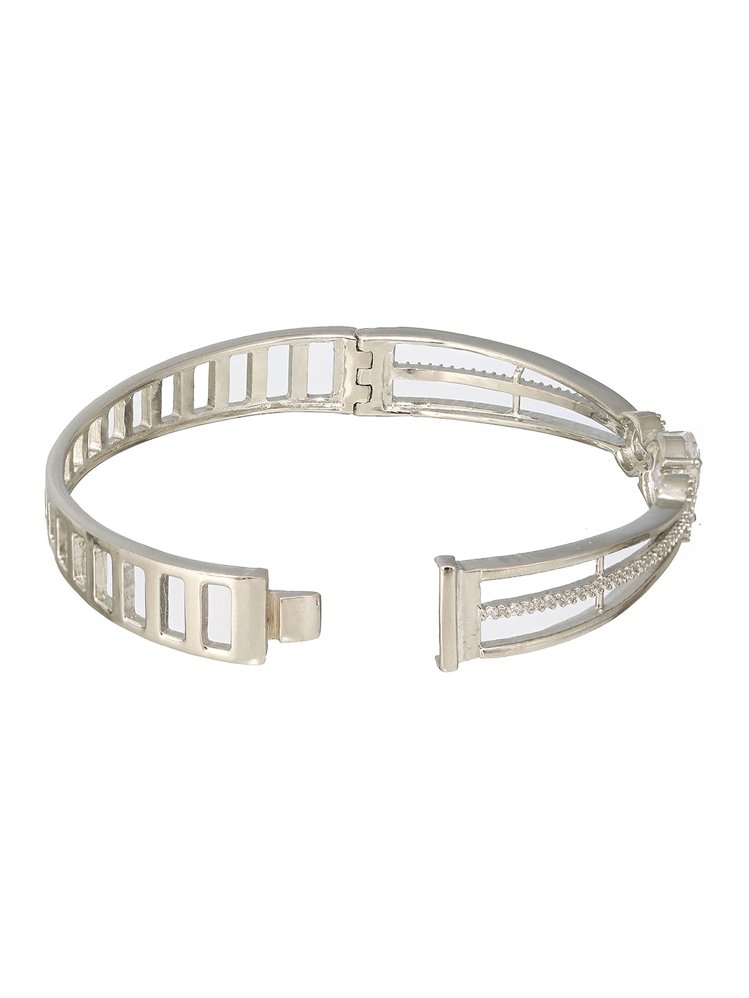 Silver plated White Zircon Studded Minimal Kada Bracelet