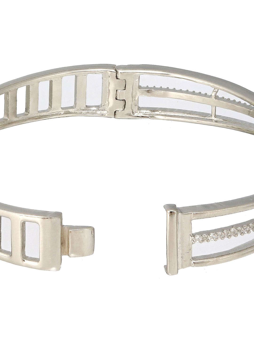Silver plated White Zircon Studded Minimal Kada Bracelet