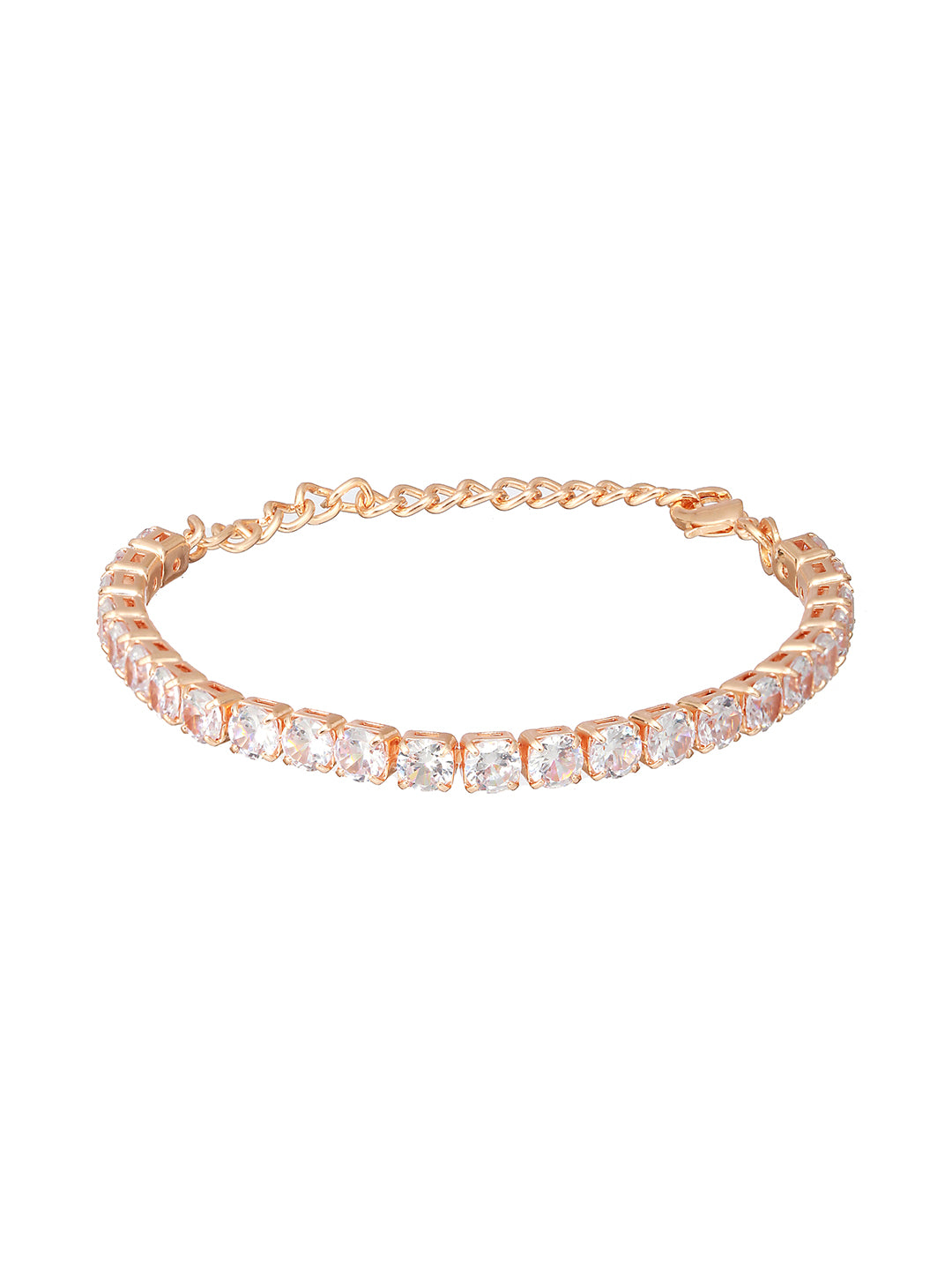 Gold Toned White AD Studded Minimal Tennis Bracelet