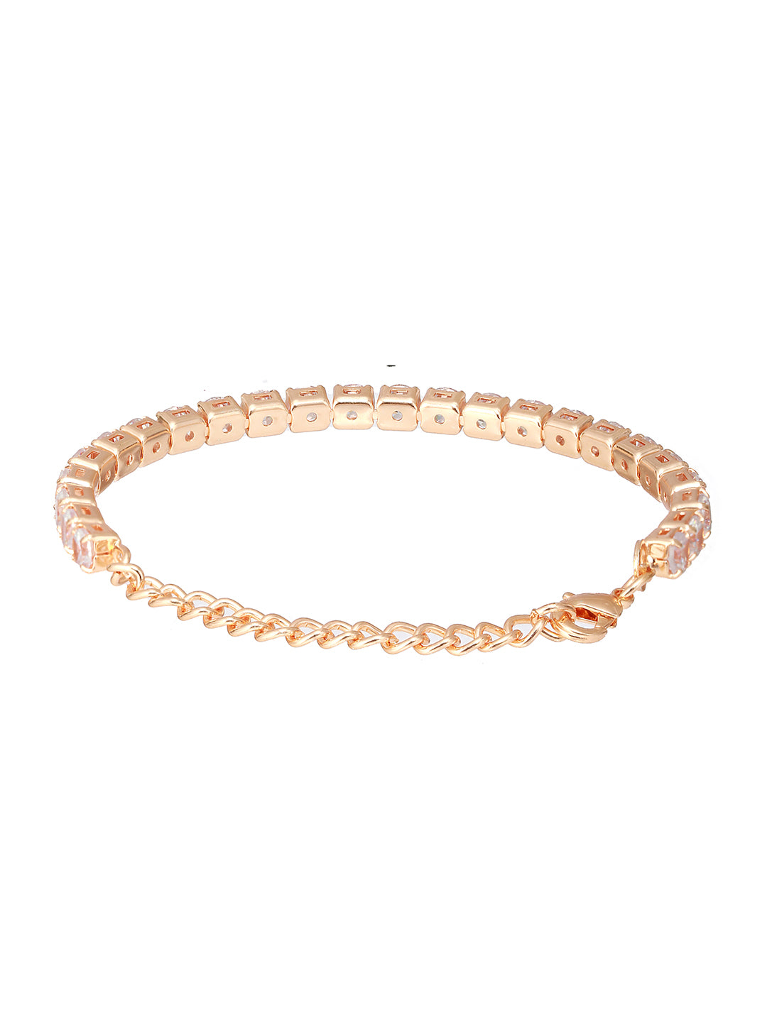 Gold Toned White AD Studded Minimal Tennis Bracelet