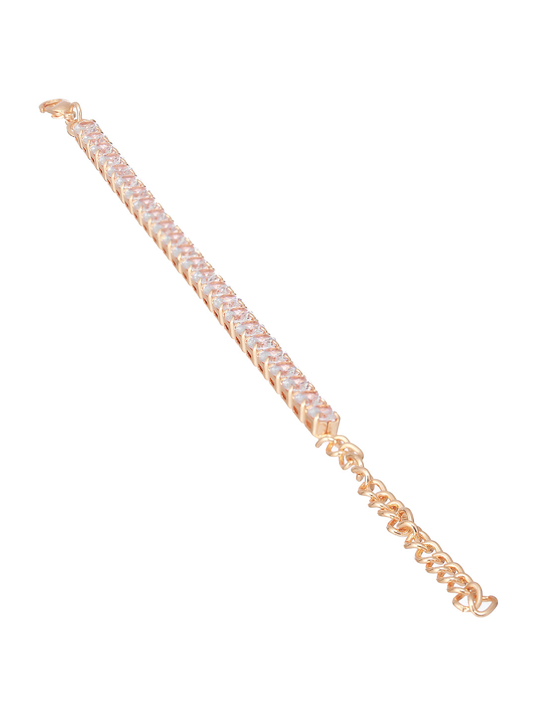 Gold Toned White AD Studded Minimal Tennis Bracelet