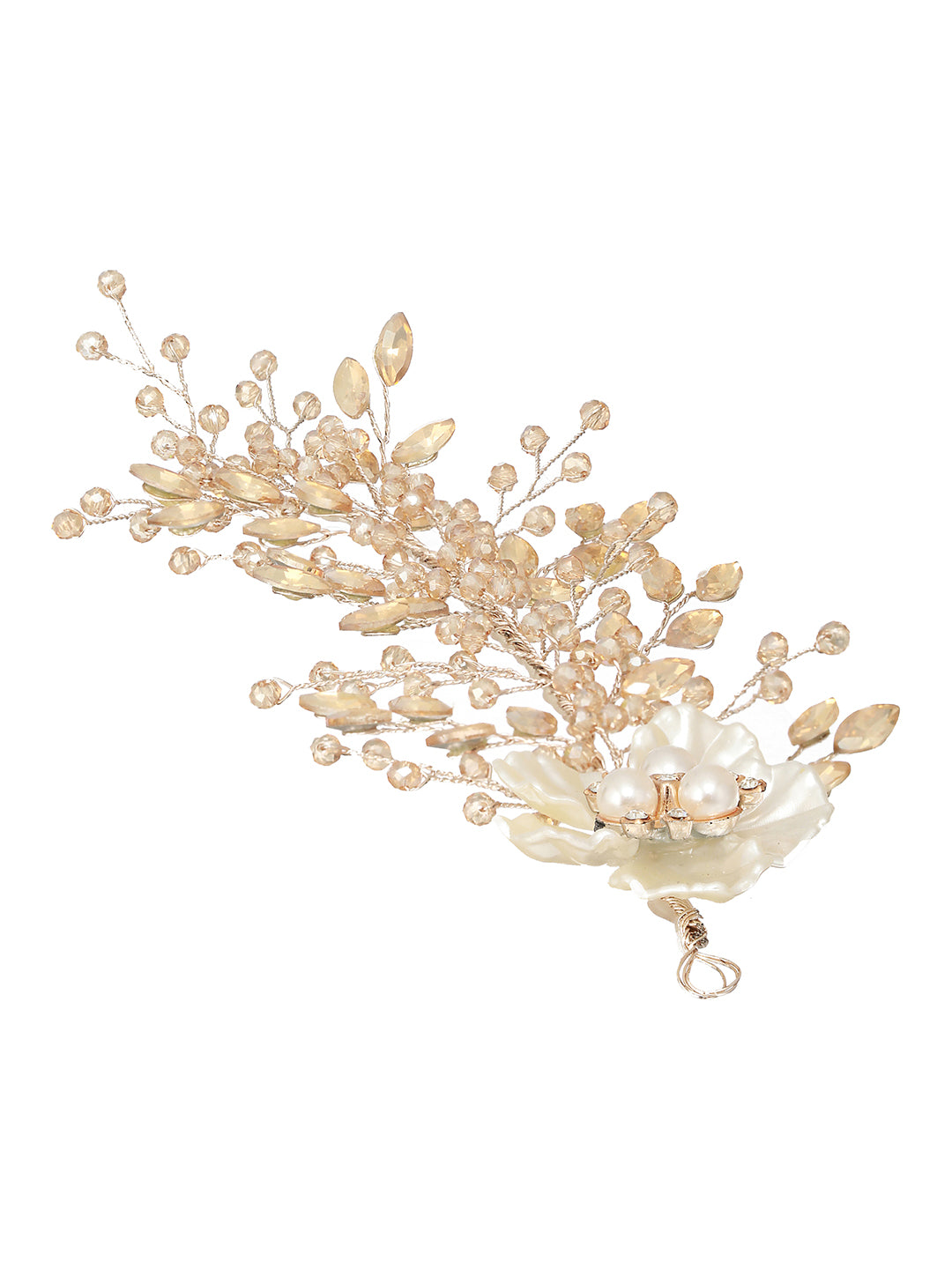 Gold  Toned Coral Pearl Embedded Statement Hair Comb Pin