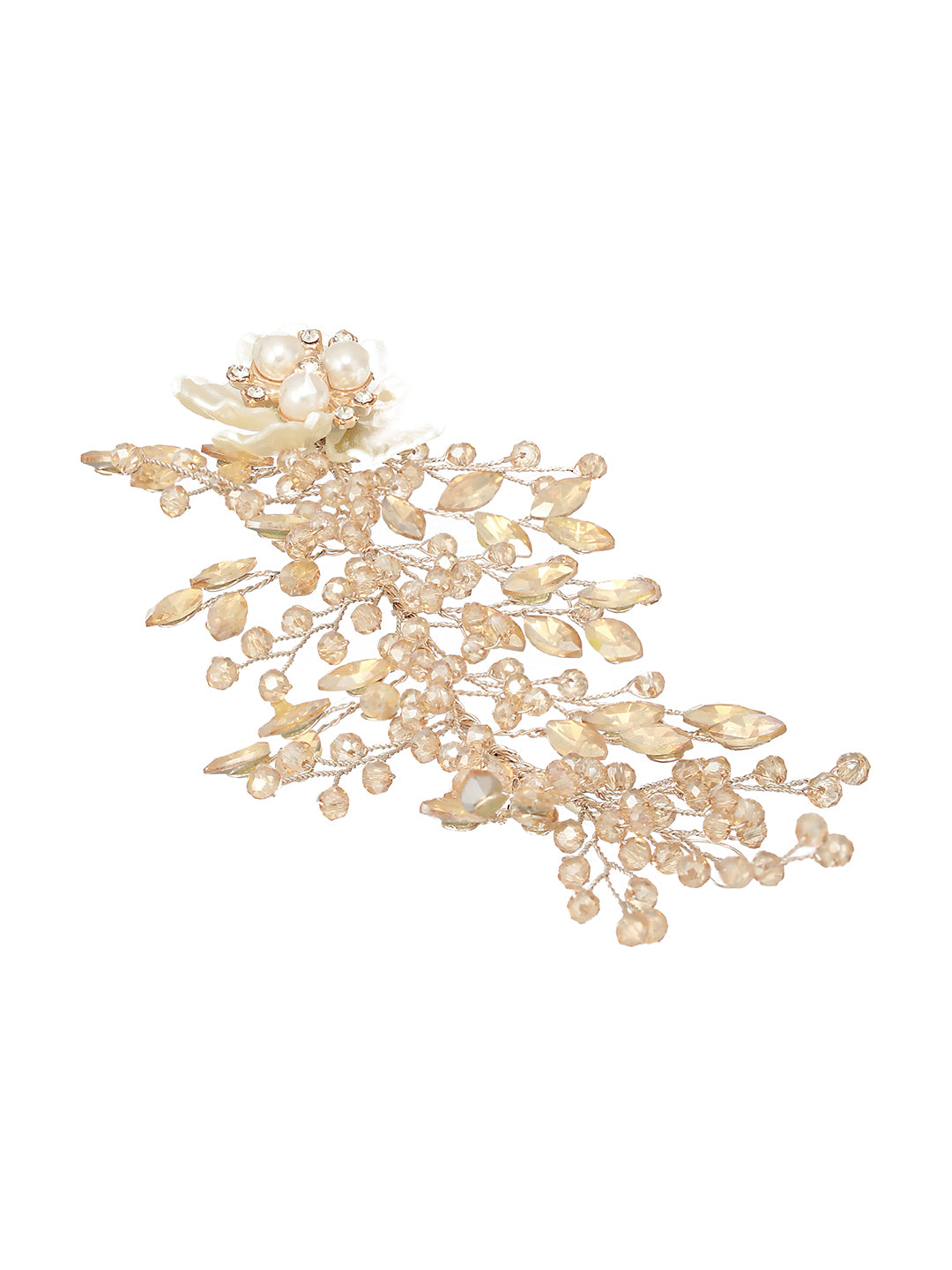 Gold  Toned Coral Pearl Embedded Statement Hair Comb Pin