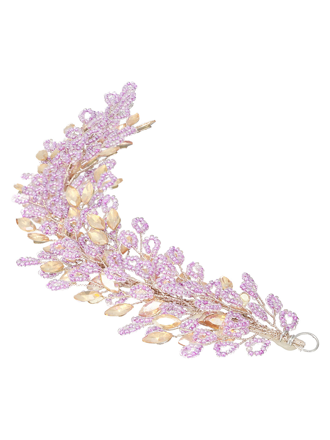 Gold Toned Purple Pearl Embedded Statement Hair Comb Pin