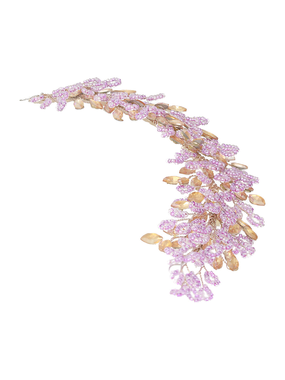 Gold Toned Purple Pearl Embedded Statement Hair Comb Pin