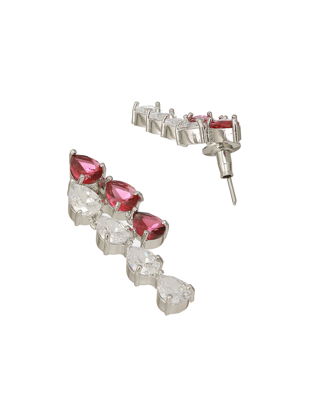 Silver Toned Red  CZ Statement Designer Necklace Jewellery Set