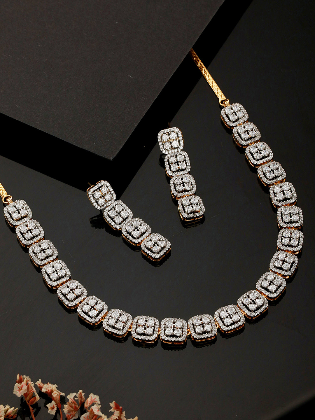 Gold Polished White CZ Studded  contemporary Jewellery set