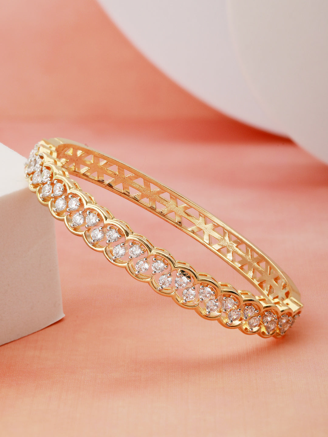 Gold Plated CZ Studded Minimal Bangle Bracelet